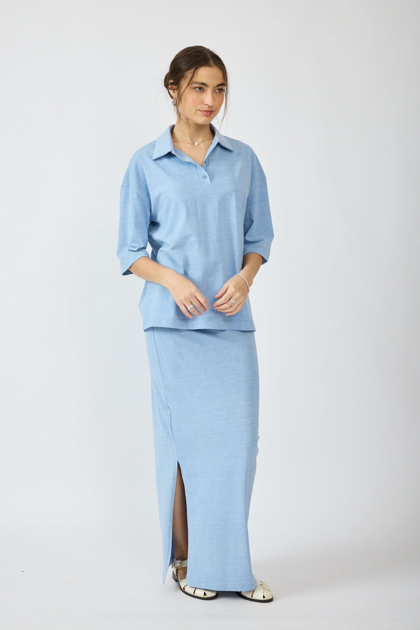 חולצת פולו פיגמנט שרוול 3/4