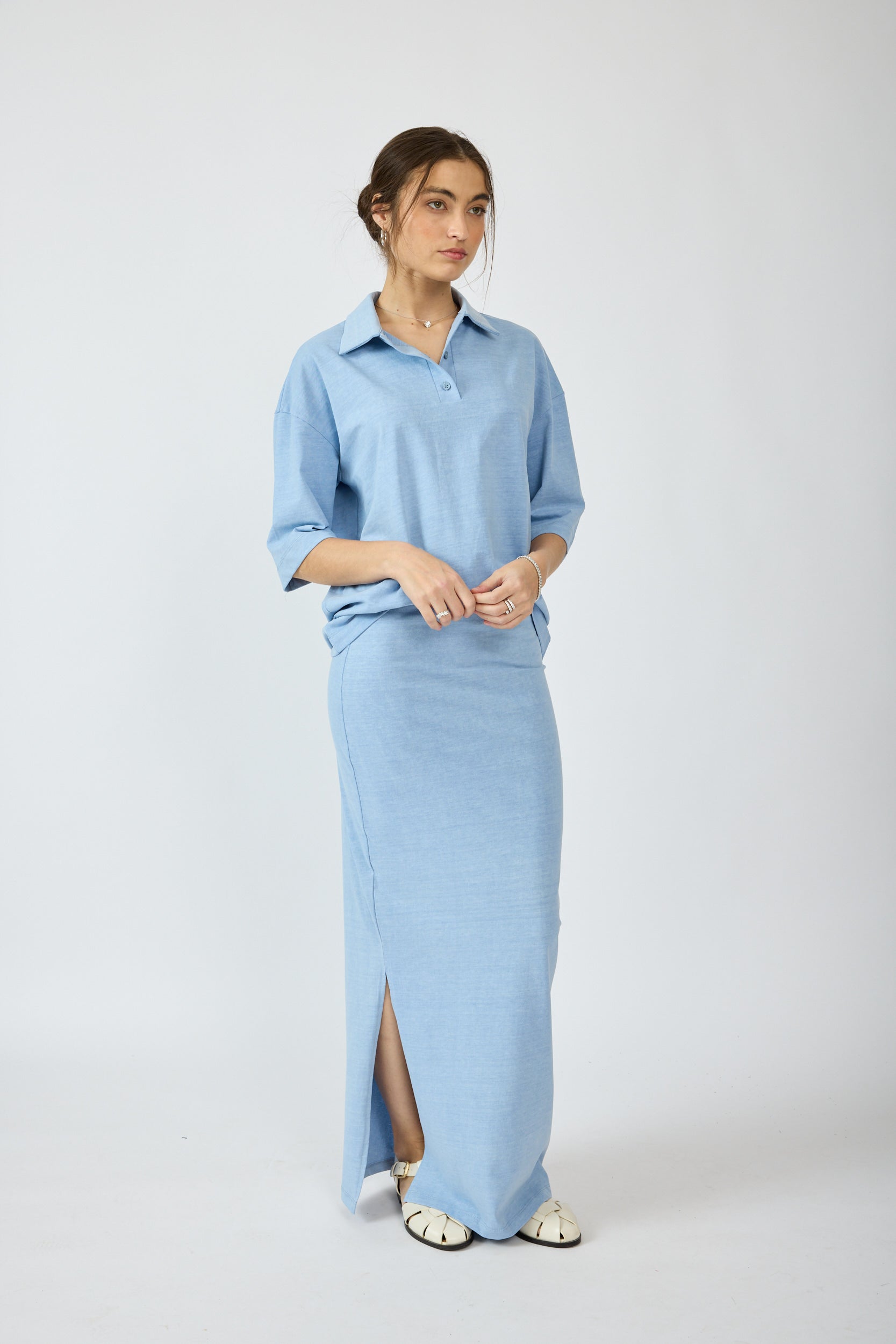 חולצת פולו פיגמנט שרוול 3/4