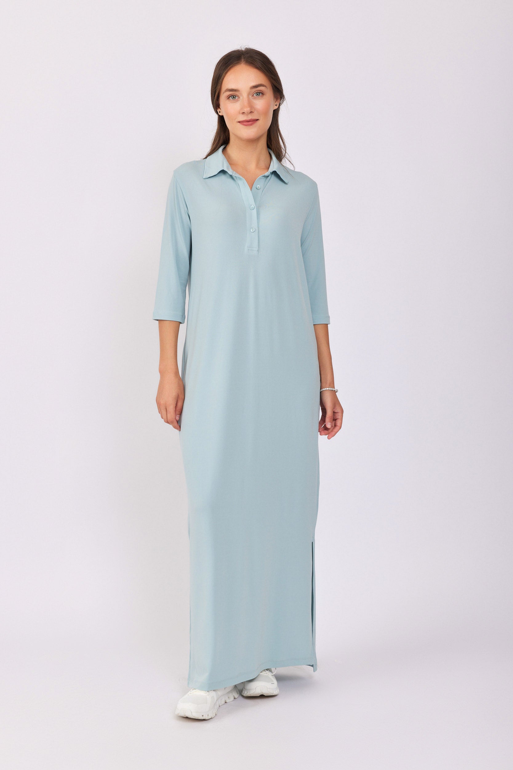 שמלת פולו מקסי שרוול 3/4 (בד נאון)