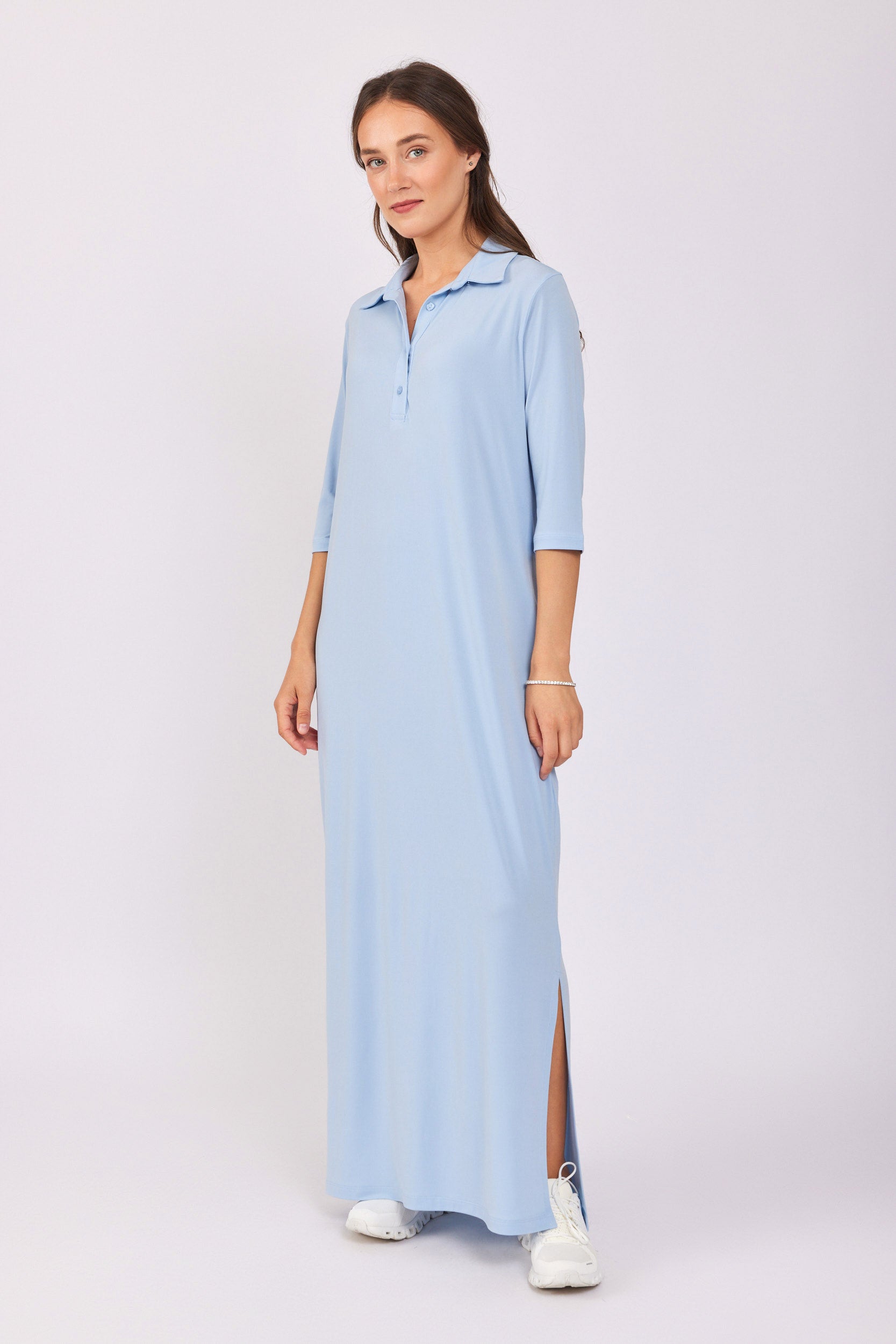 שמלת פולו מקסי שרוול 3/4 (בד נאון)