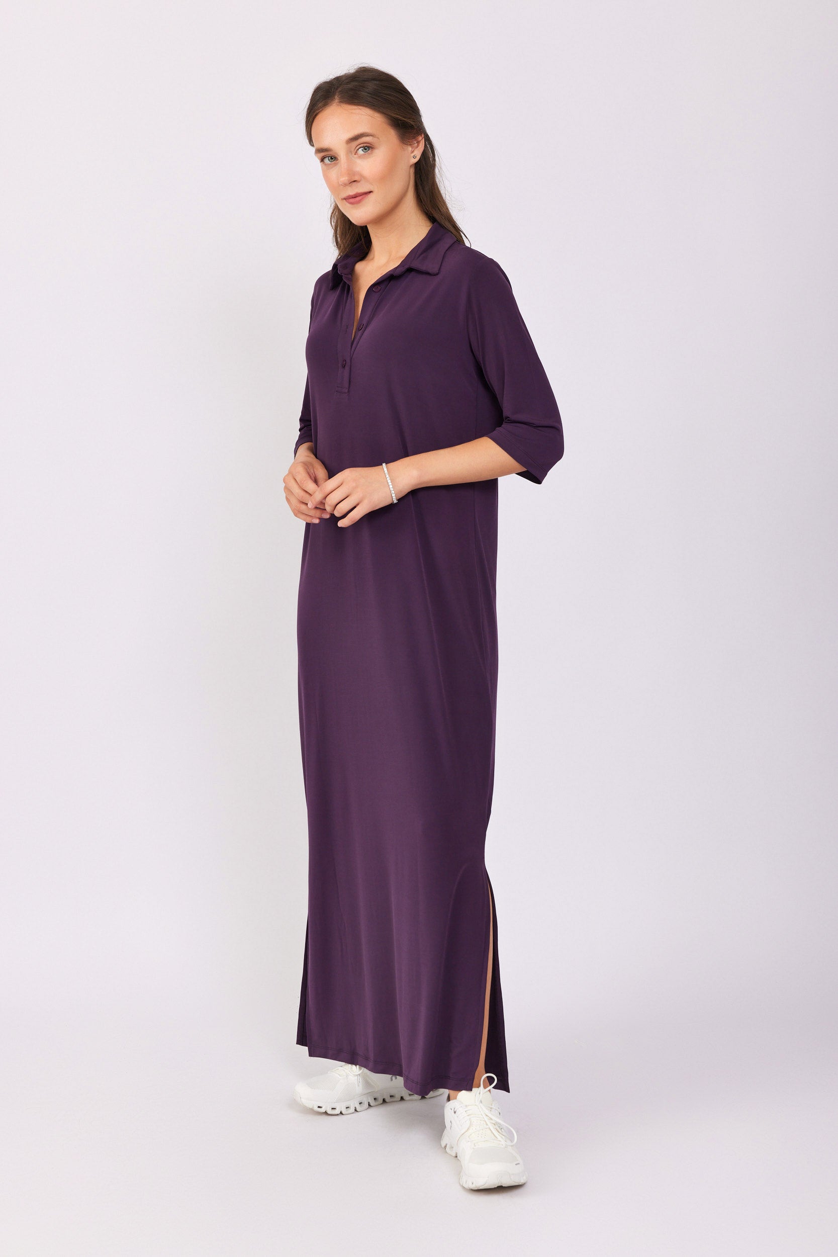 שמלת פולו מקסי שרוול 3/4 (בד נאון)