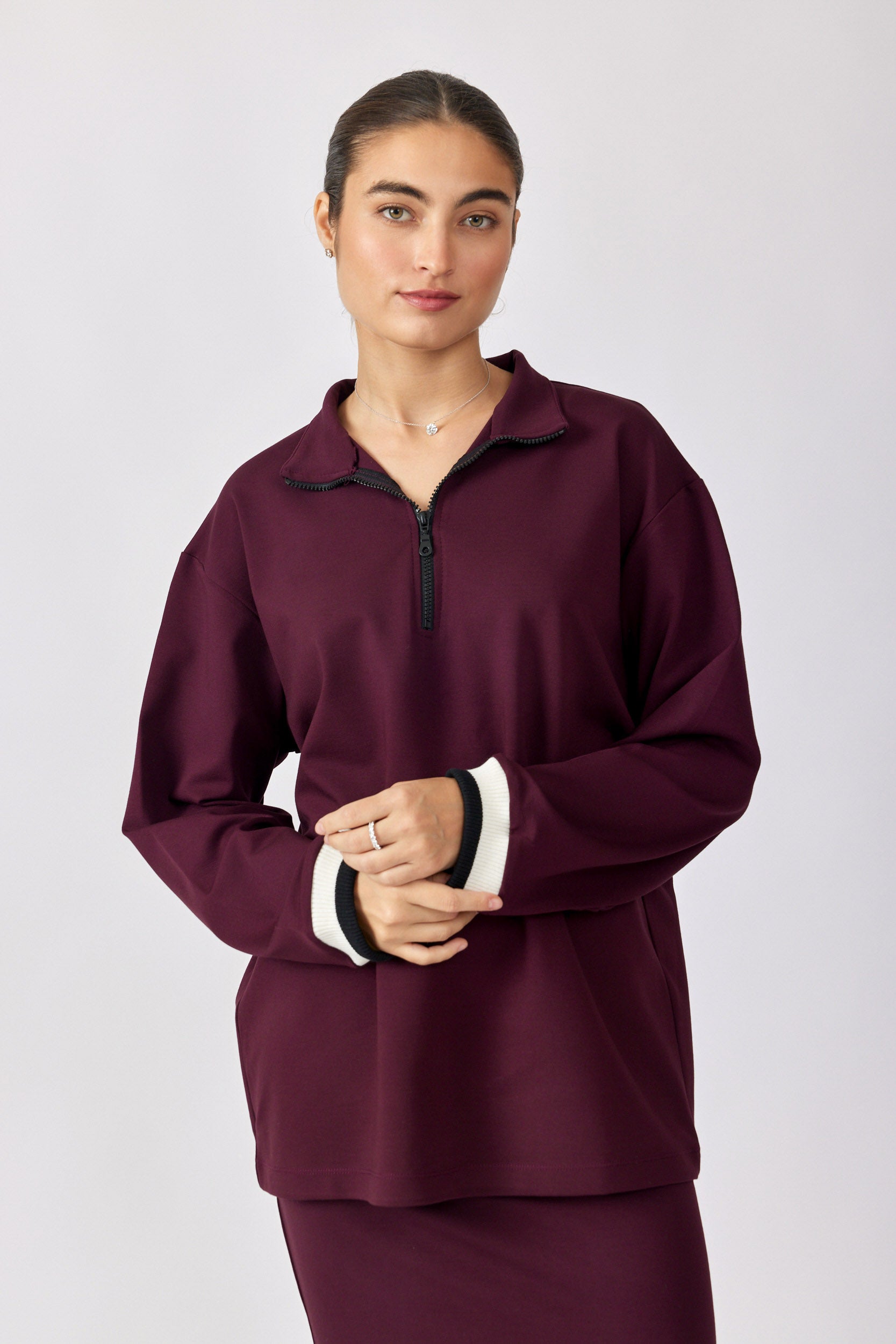 חולצת רוכסן ג'רסי שרוול ארוך