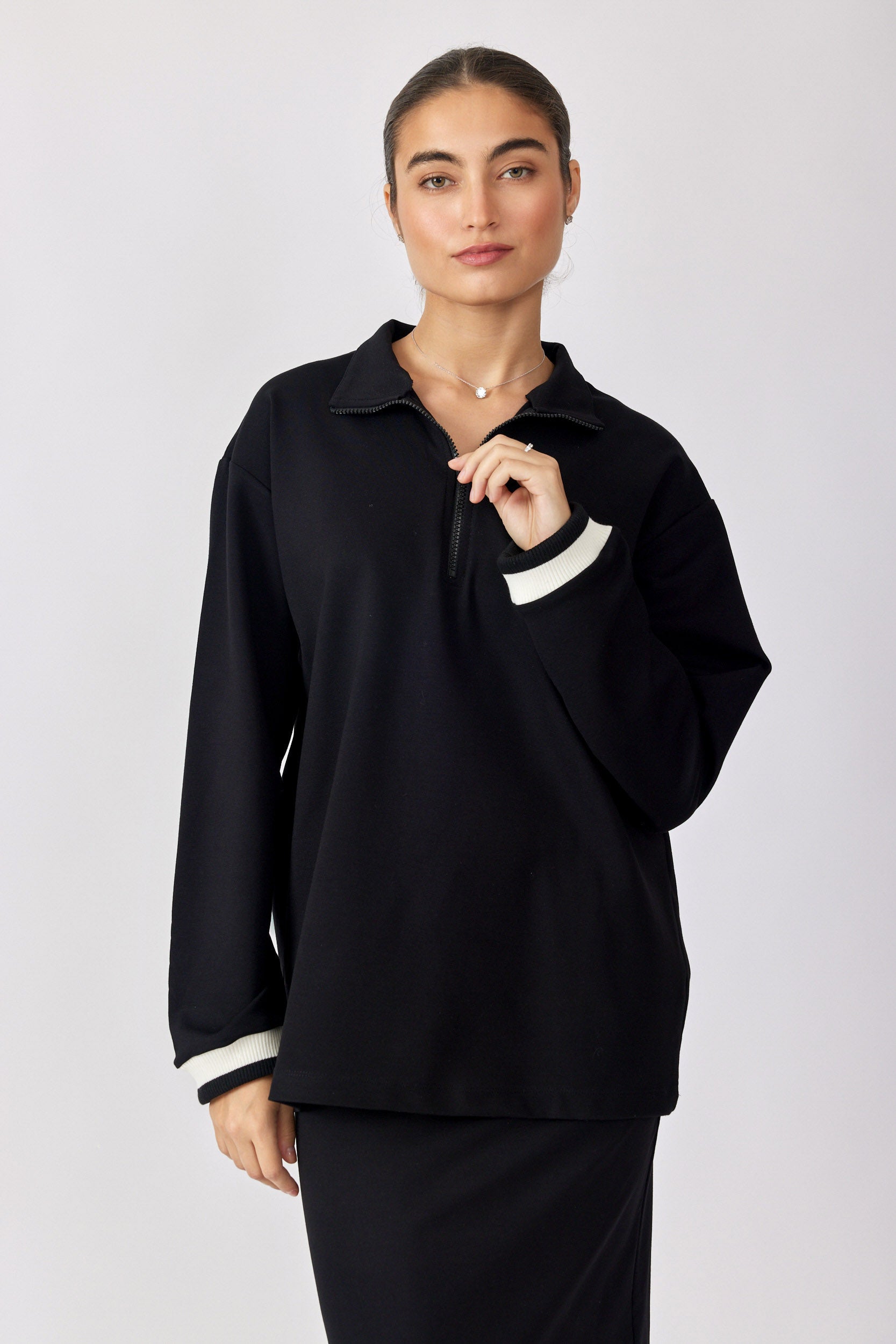 חולצת רוכסן ג'רסי שרוול ארוך