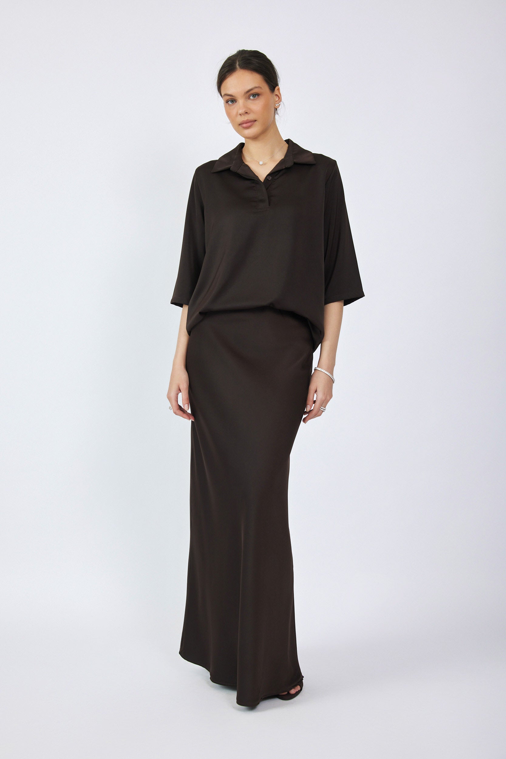 חולצת פולו סאטן שרוול 3/4