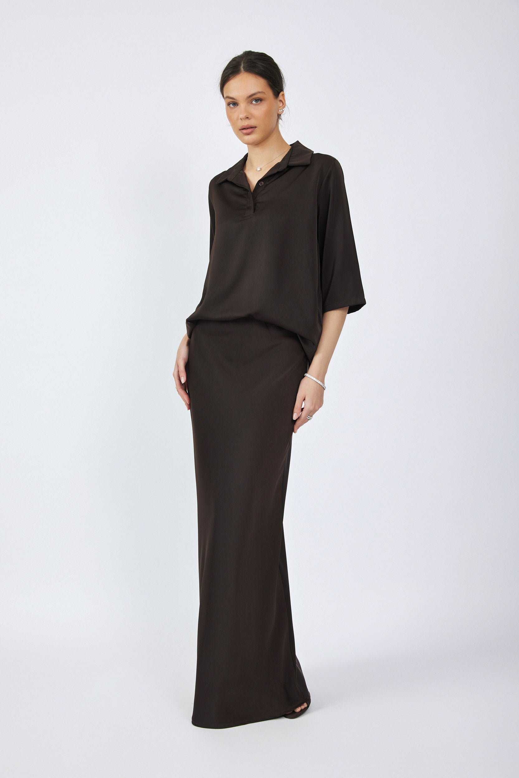 חולצת פולו סאטן שרוול 3/4