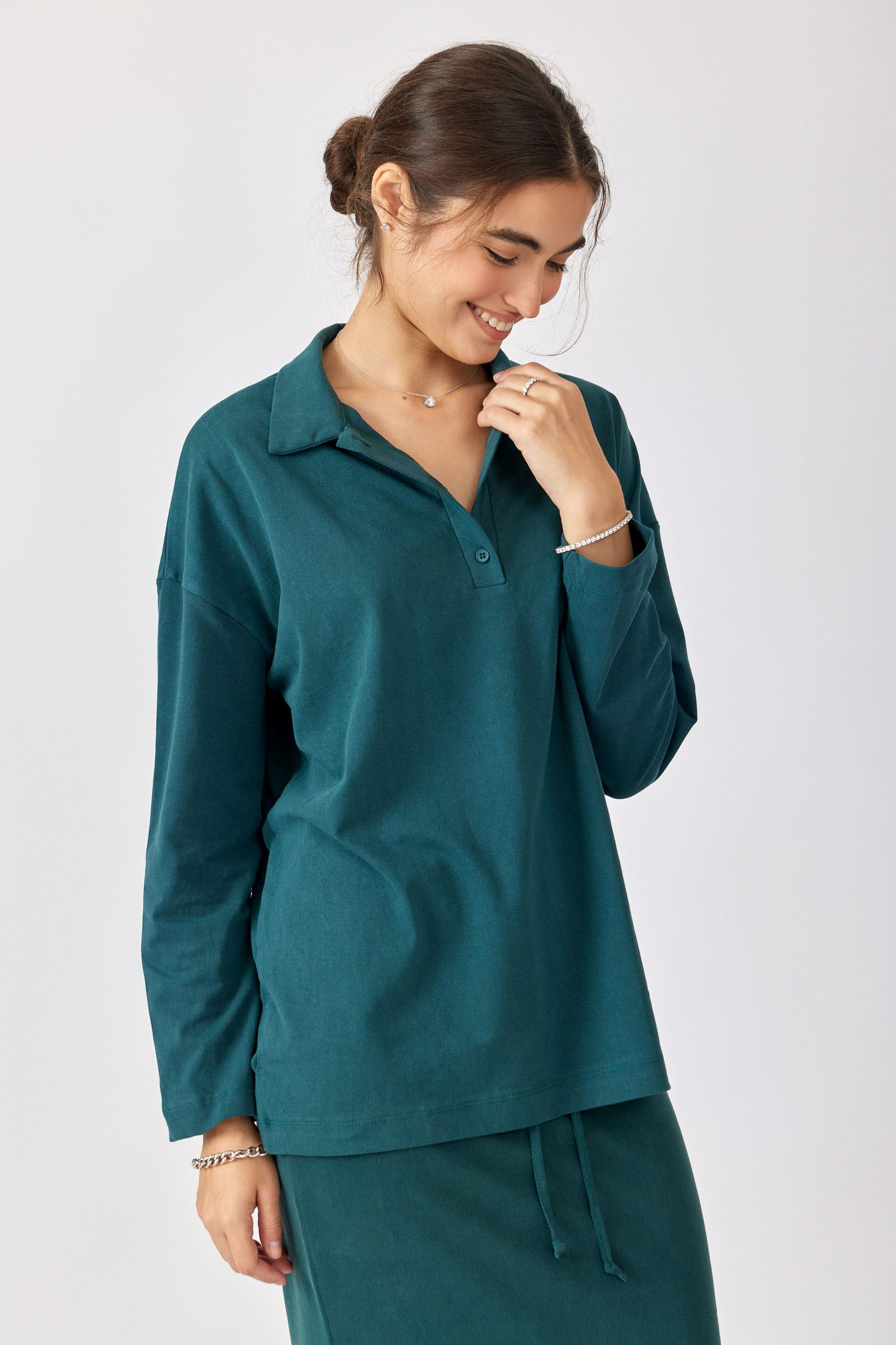 חולצת פולו פיגמנט שרוול ארוך