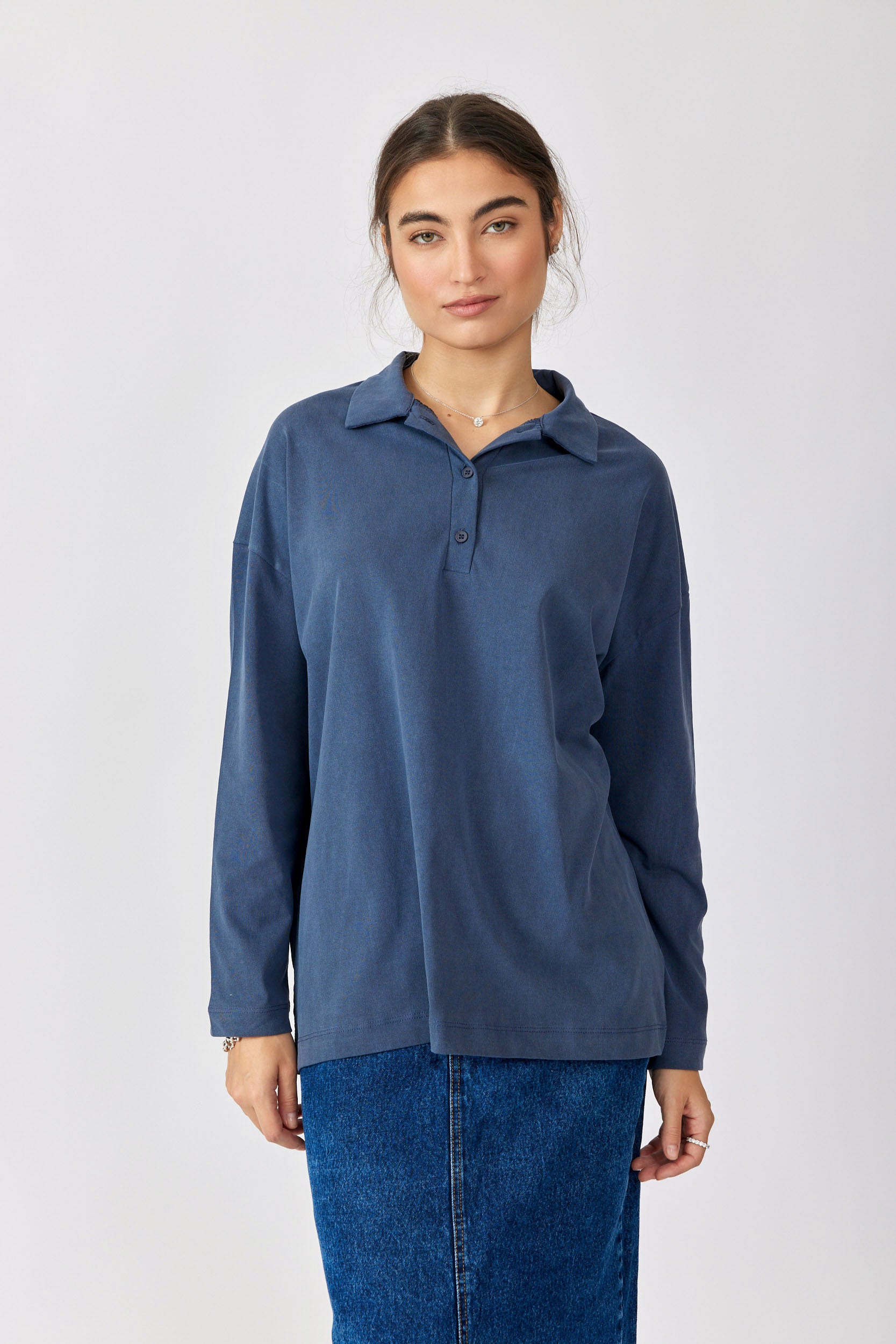 חולצת פולו פיגמנט שרוול ארוך