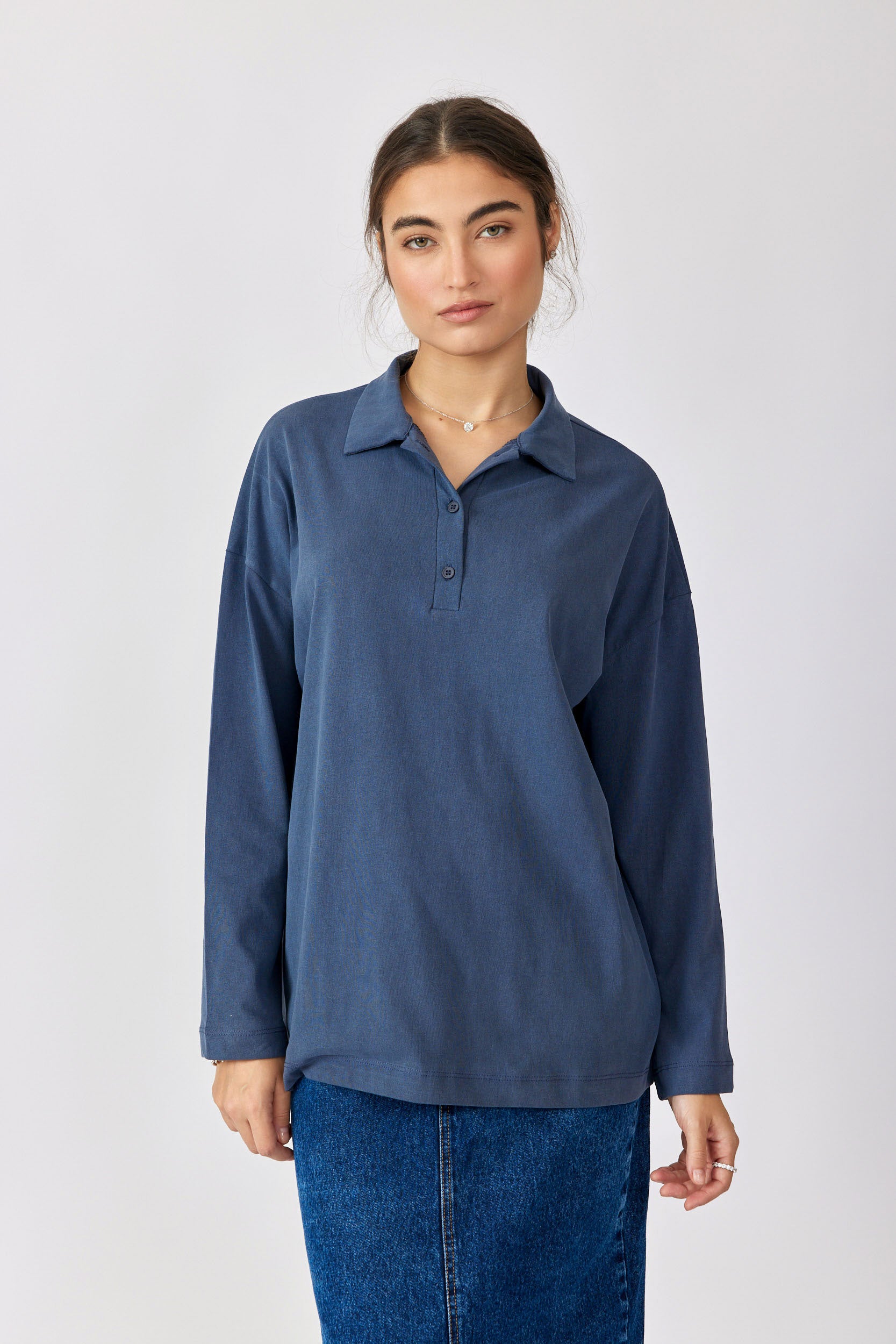 חולצת פולו פיגמנט שרוול ארוך