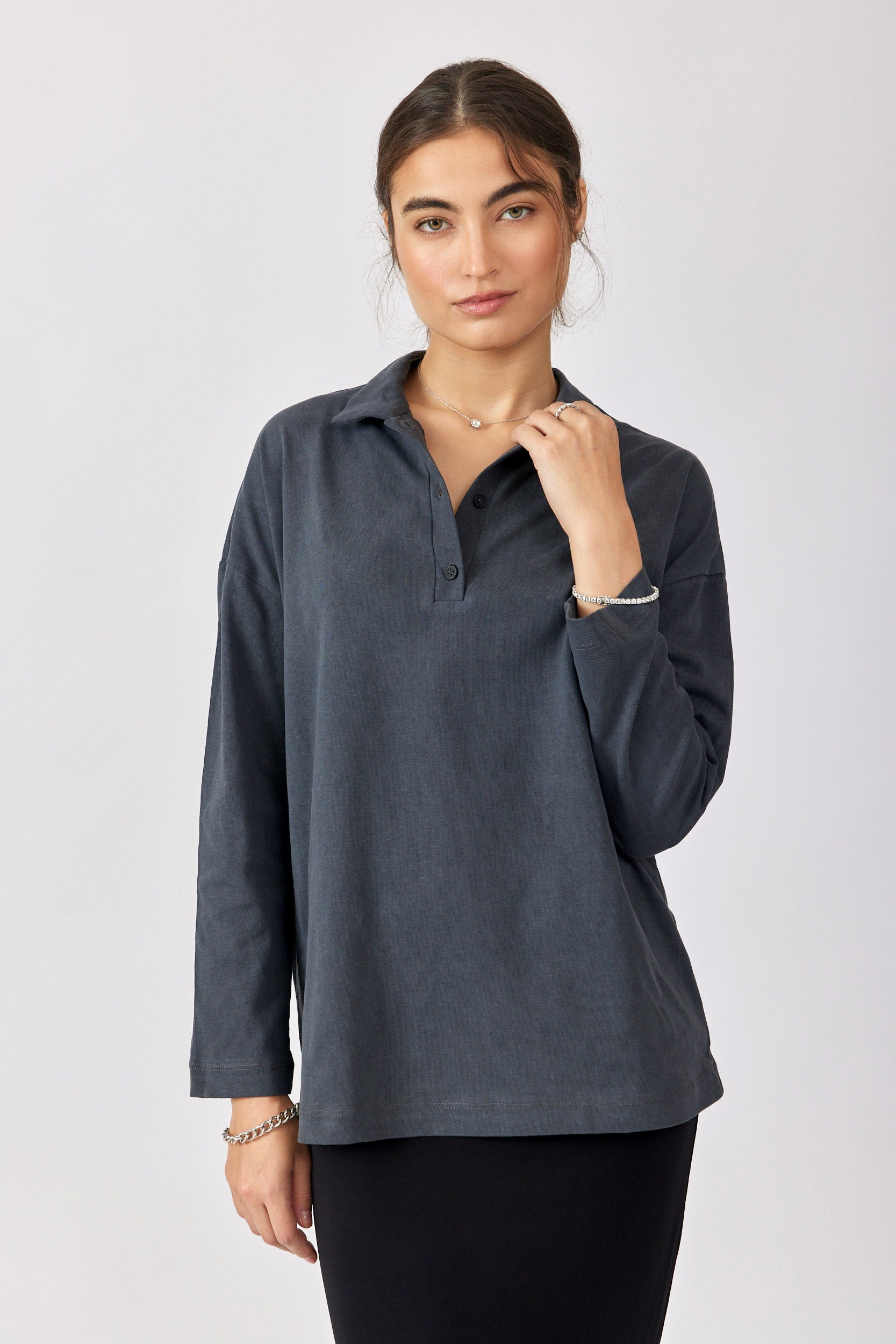 חולצת פולו פיגמנט שרוול ארוך