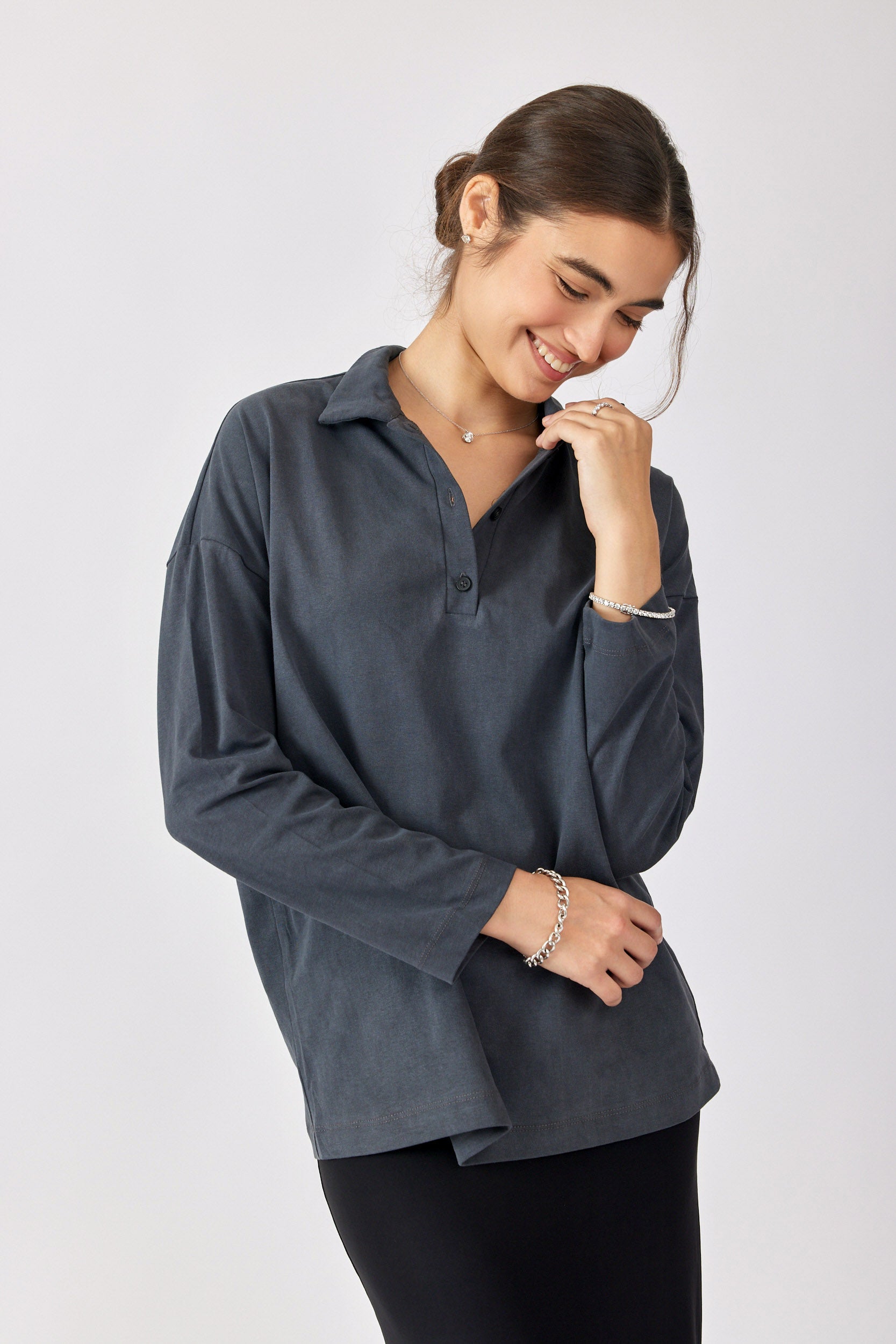 חולצת פולו פיגמנט שרוול ארוך