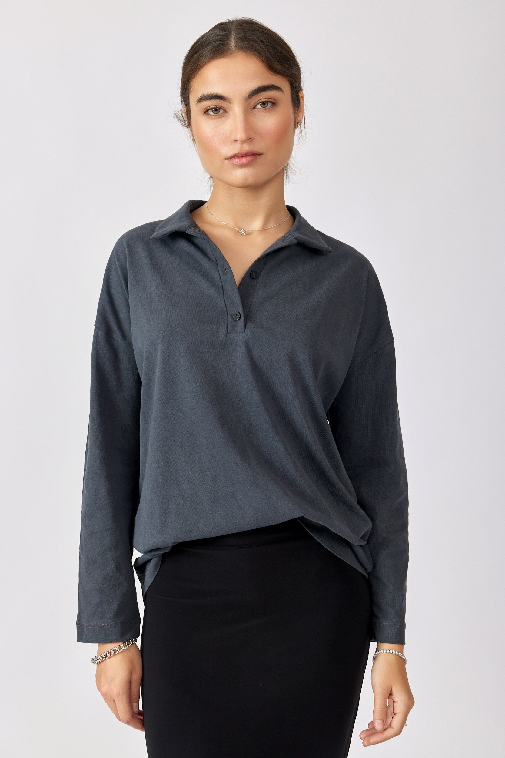 חולצת פולו פיגמנט שרוול ארוך