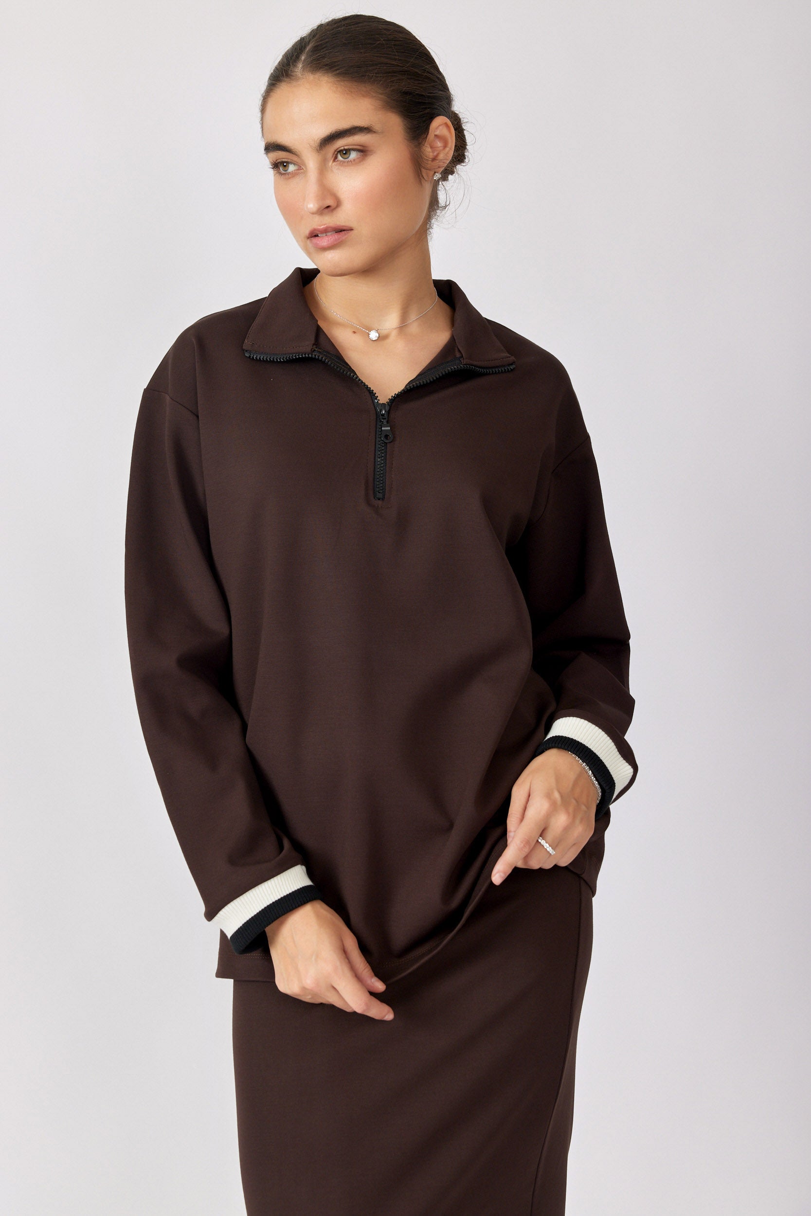 חולצת רוכסן ג'רסי שרוול ארוך