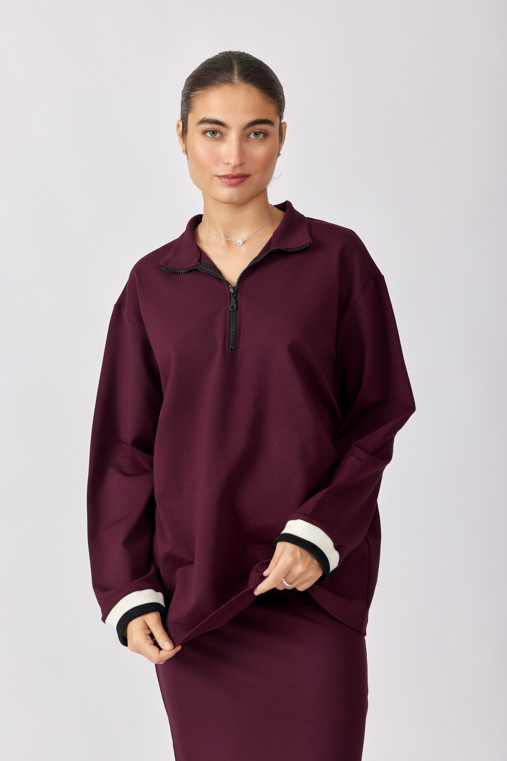 חולצת רוכסן ג'רסי שרוול ארוך