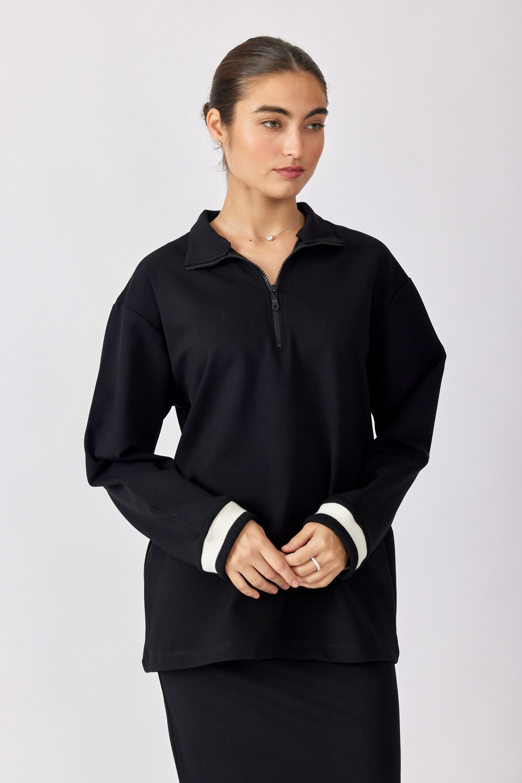 חולצת רוכסן ג'רסי שרוול ארוך