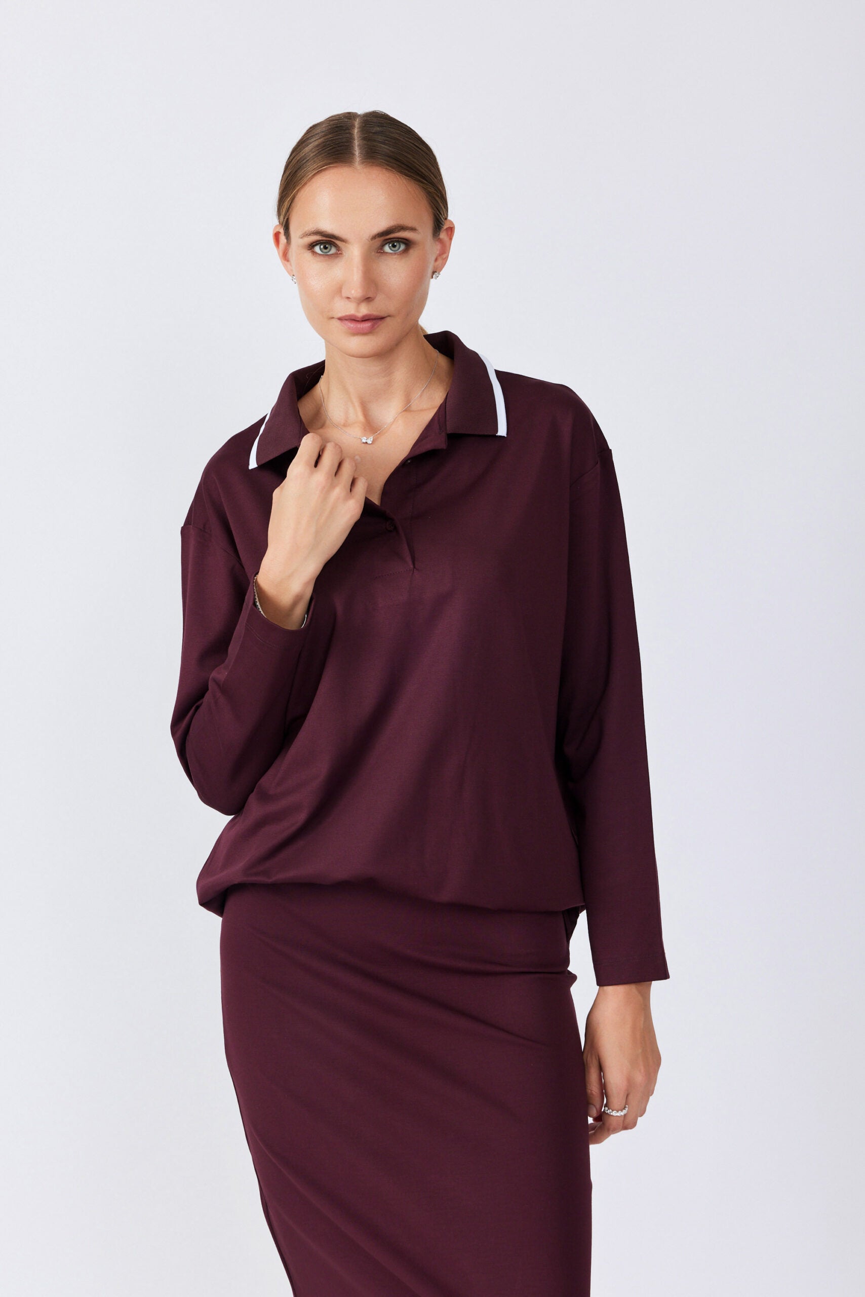 חולצת פולו ג'רסי צווארון פסים