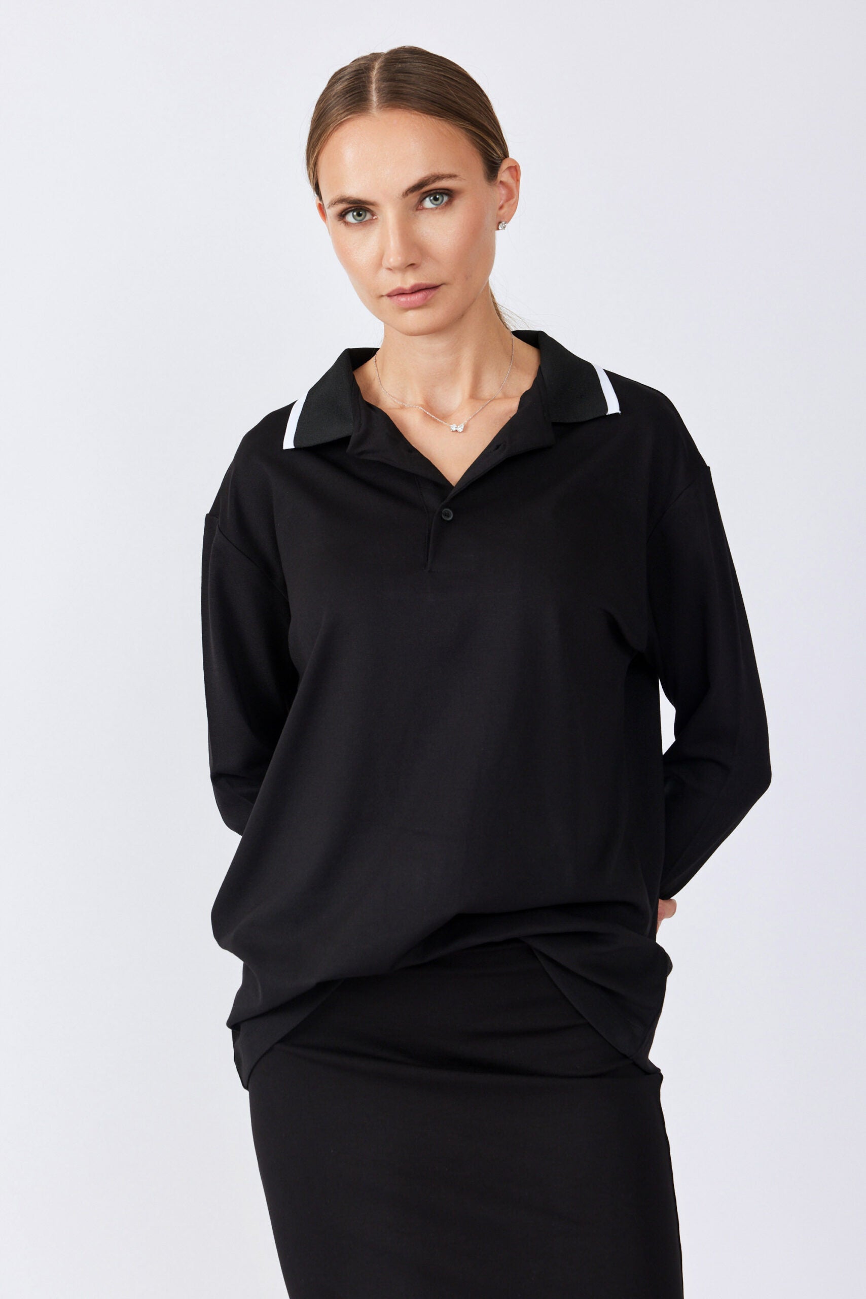 חולצת פולו ג'רסי צווארון פסים