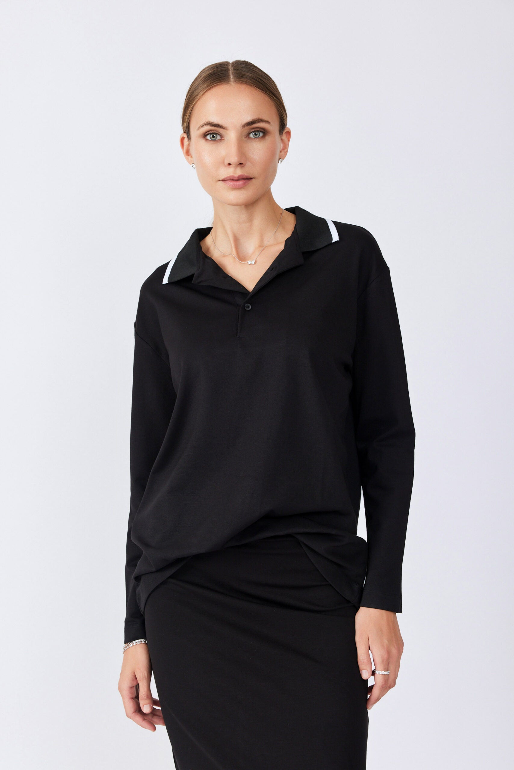 חולצת פולו ג'רסי צווארון פסים