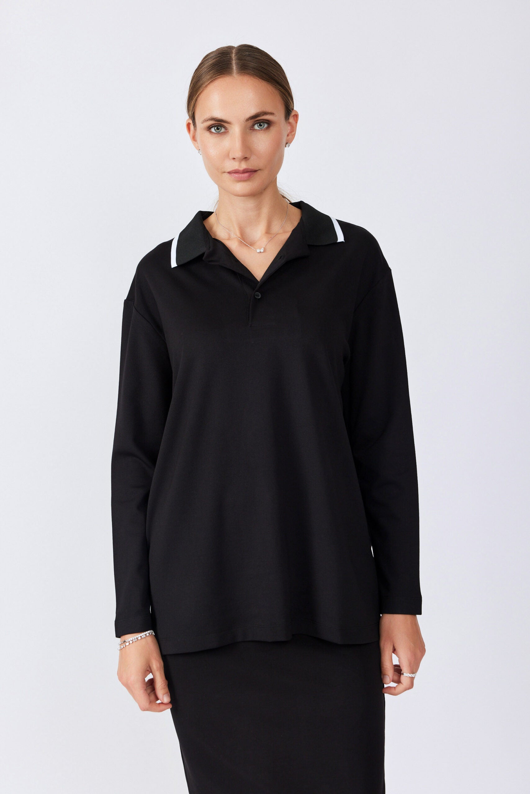 חולצת פולו ג'רסי צווארון פסים