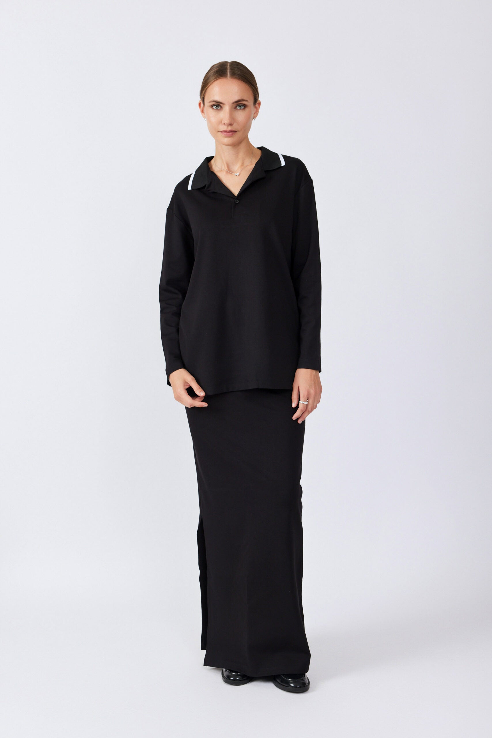 חולצת פולו ג'רסי צווארון פסים