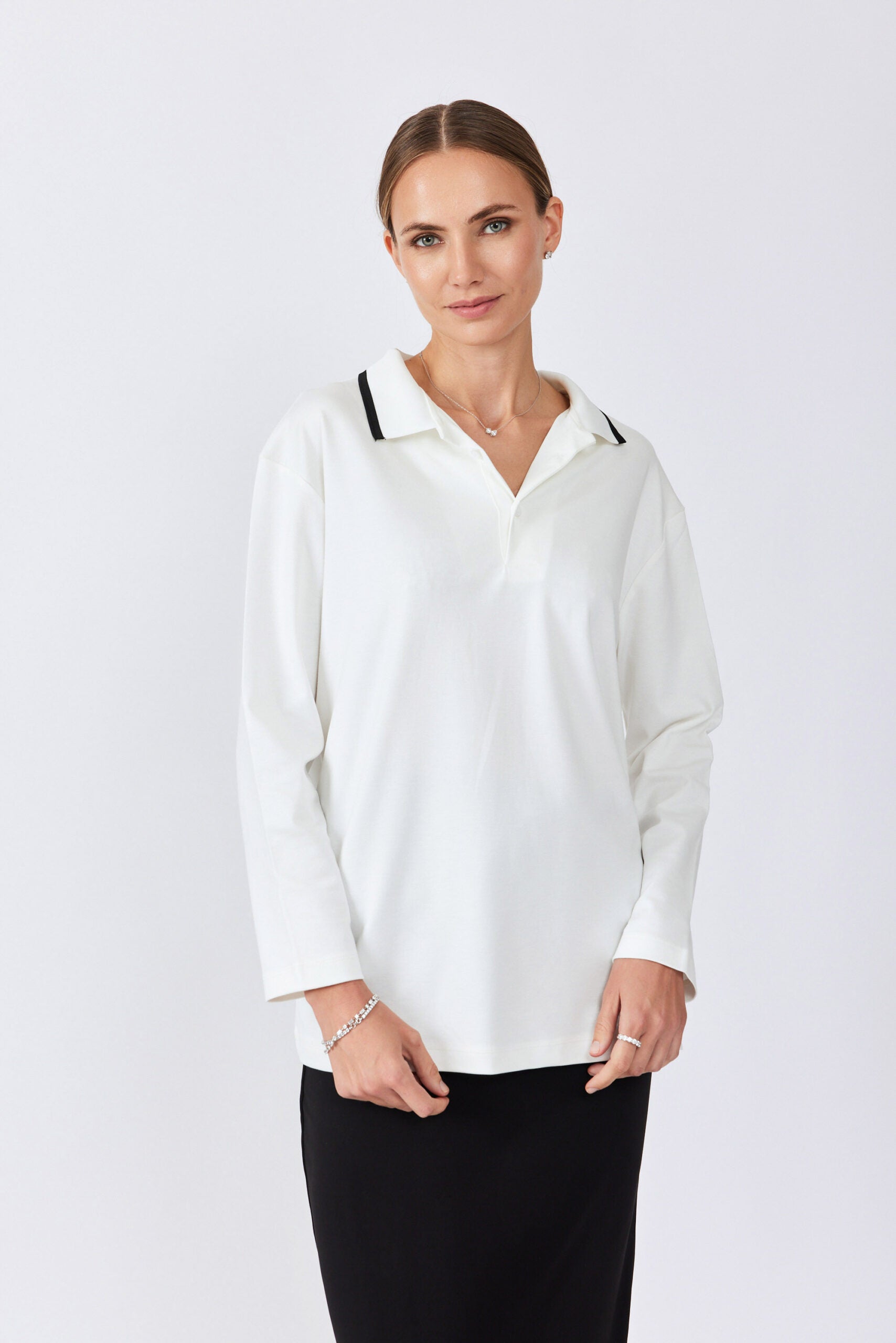 חולצת פולו ג'רסי צווארון פסים