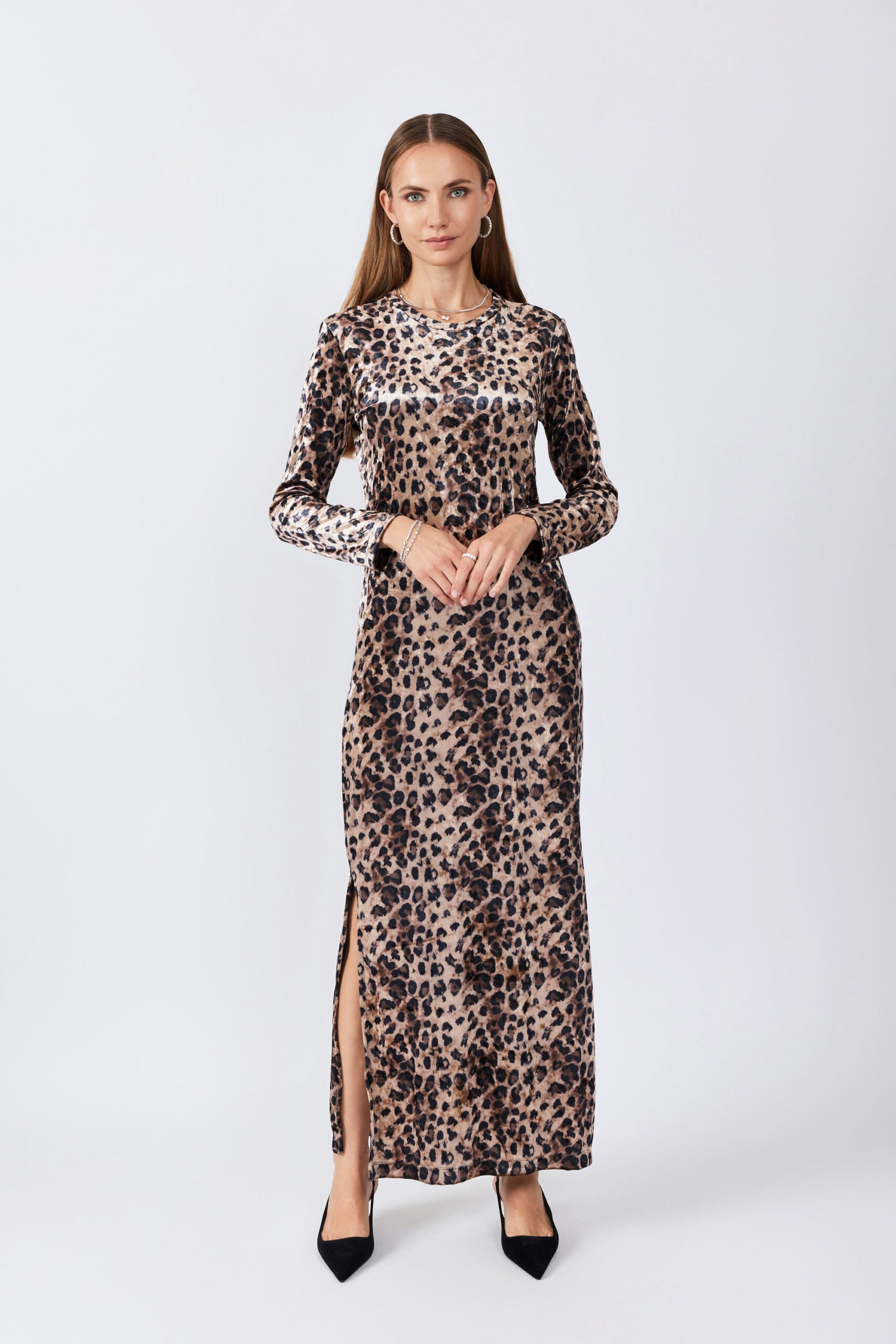 שמלת קטיפה מנומרת מקסי