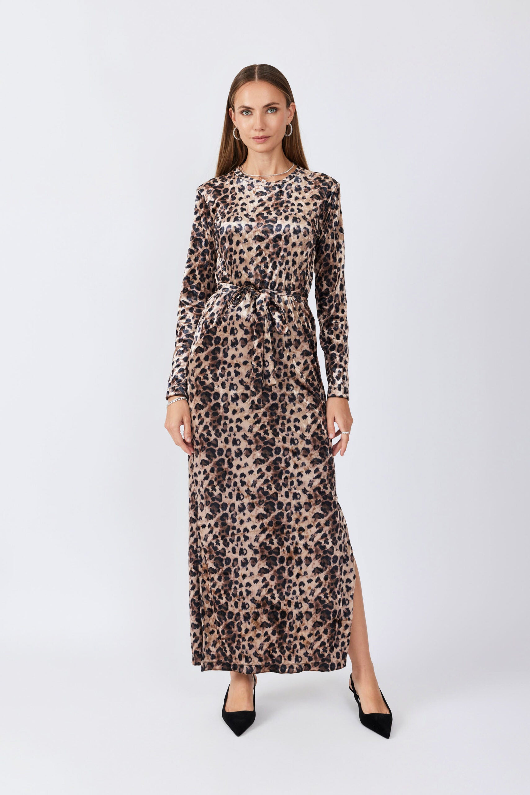 שמלת קטיפה מנומרת מקסי