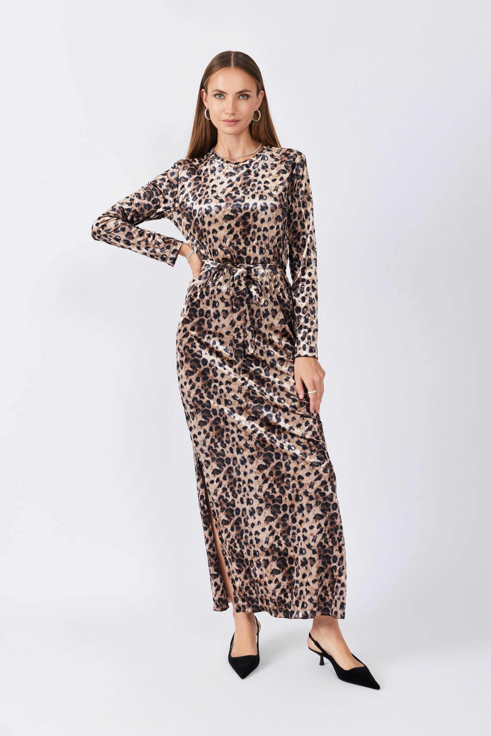 שמלת קטיפה מנומרת מקסי