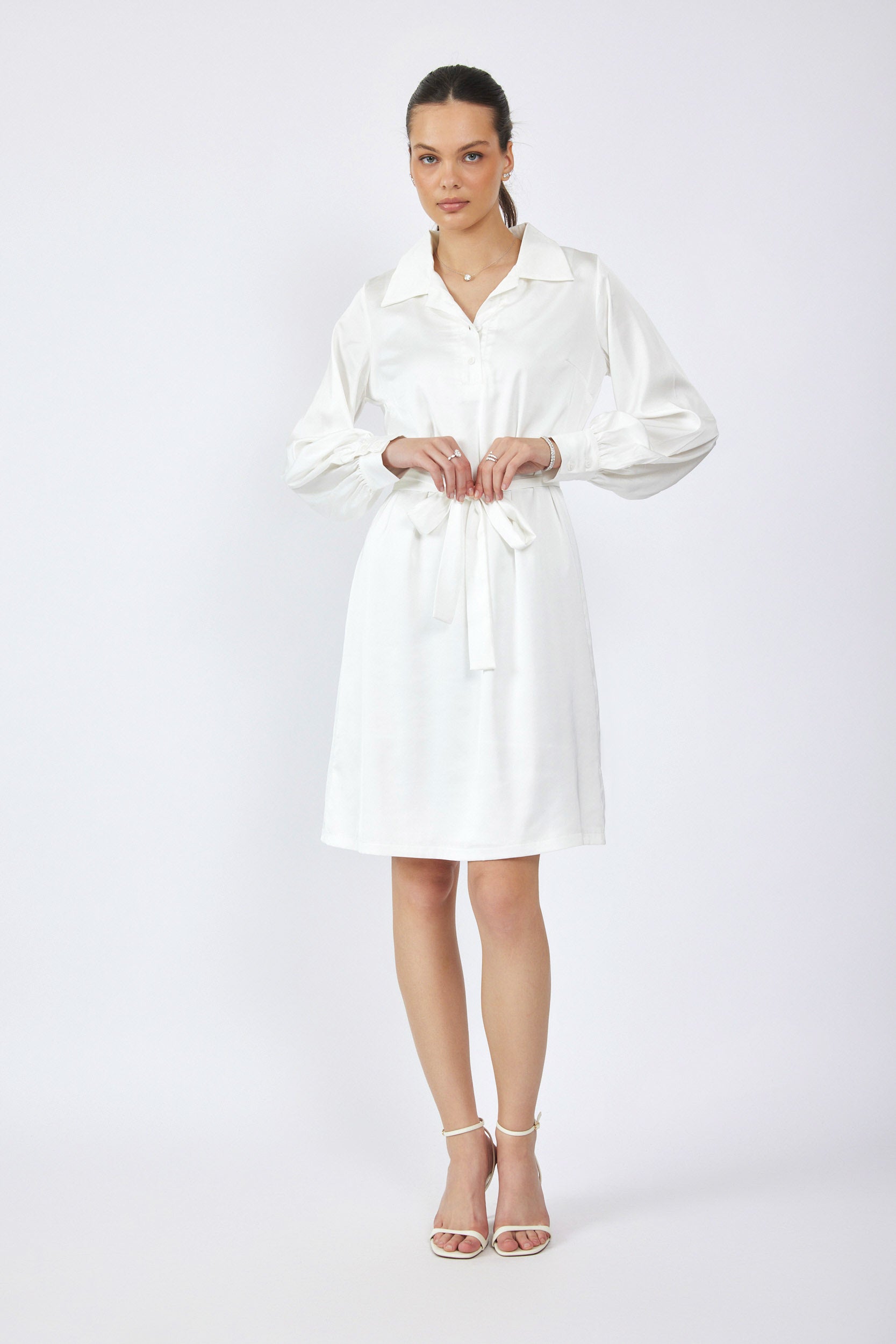 שמלת סאטן דמוי משי- פולו