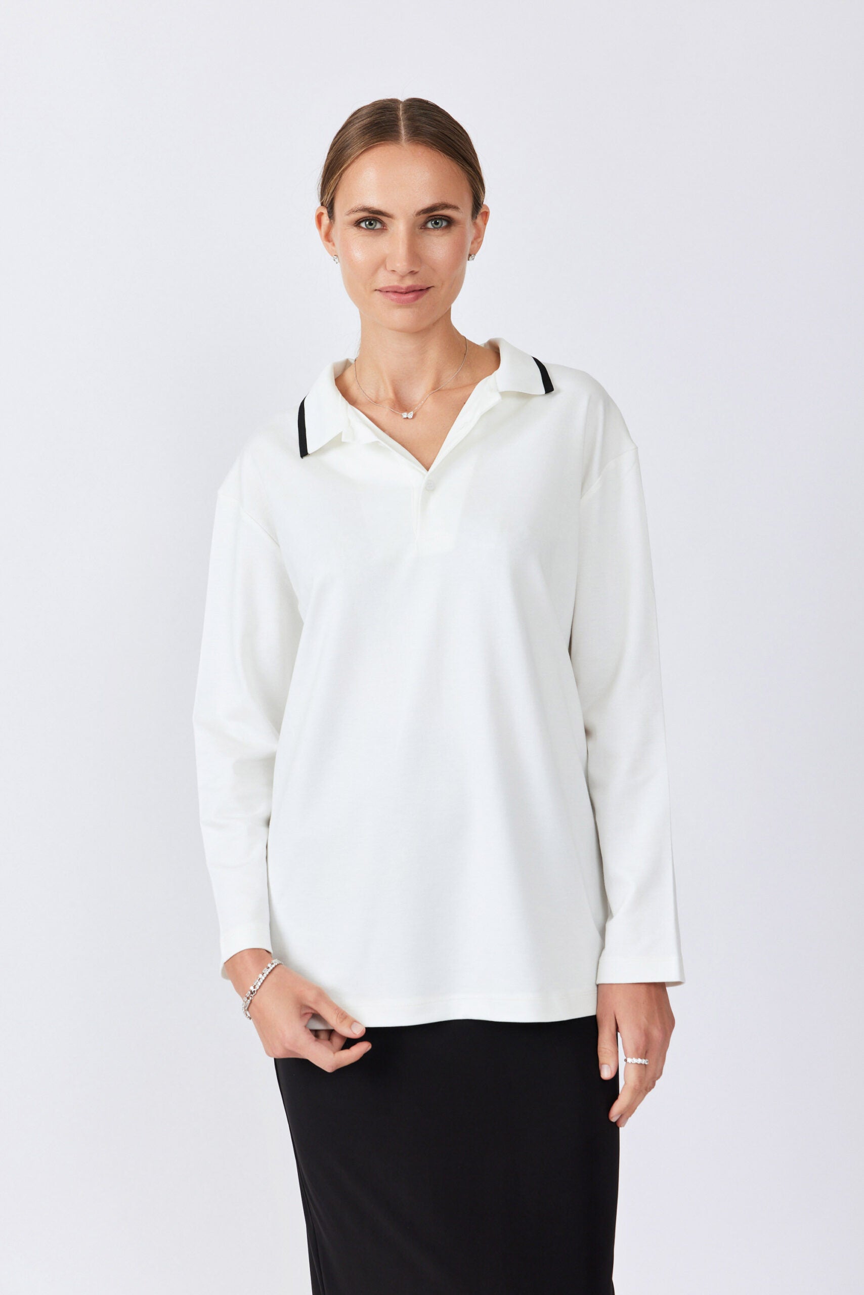 חולצת פולו ג'רסי צווארון פסים