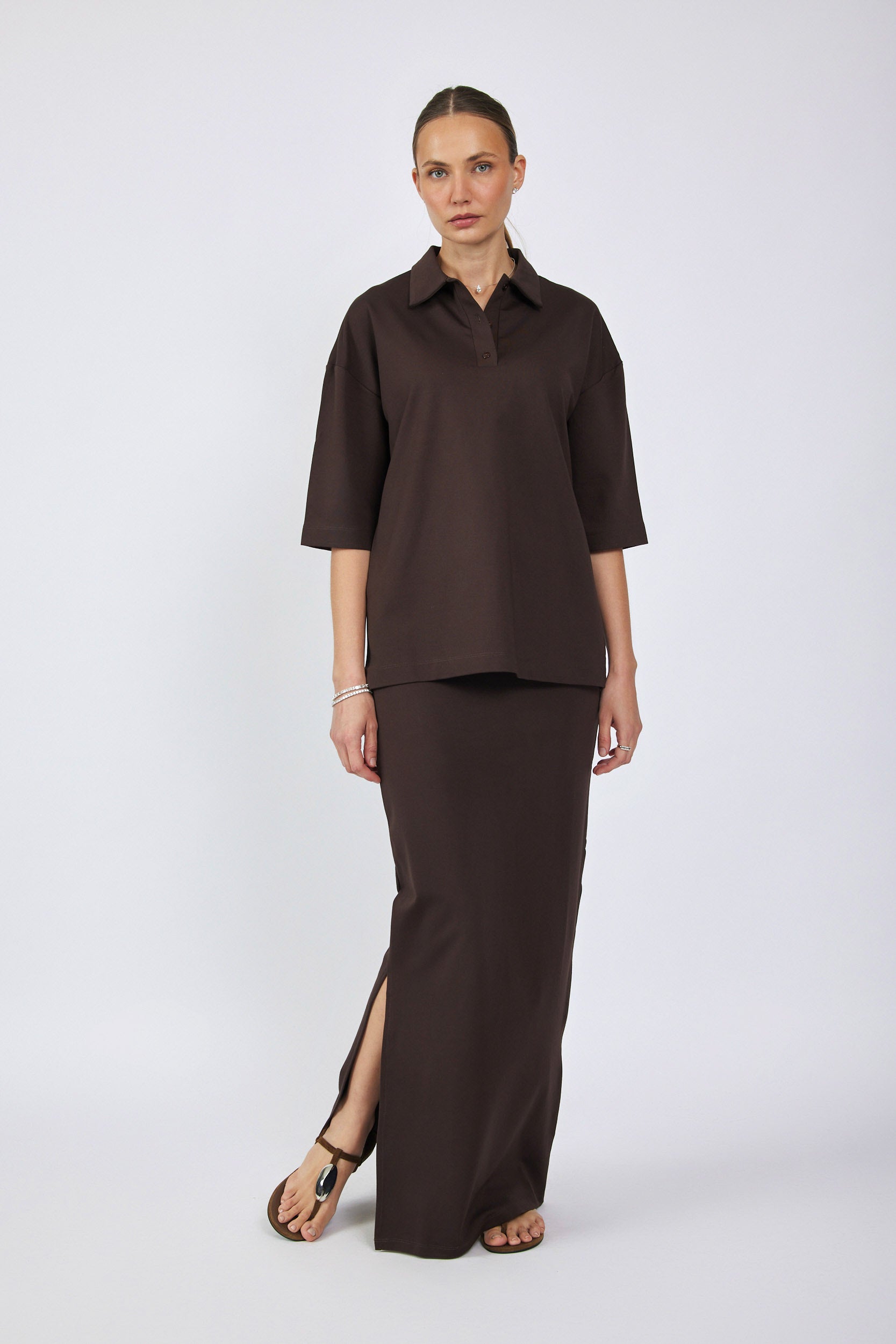 חצאית ג'רסי מקסי+ שסע