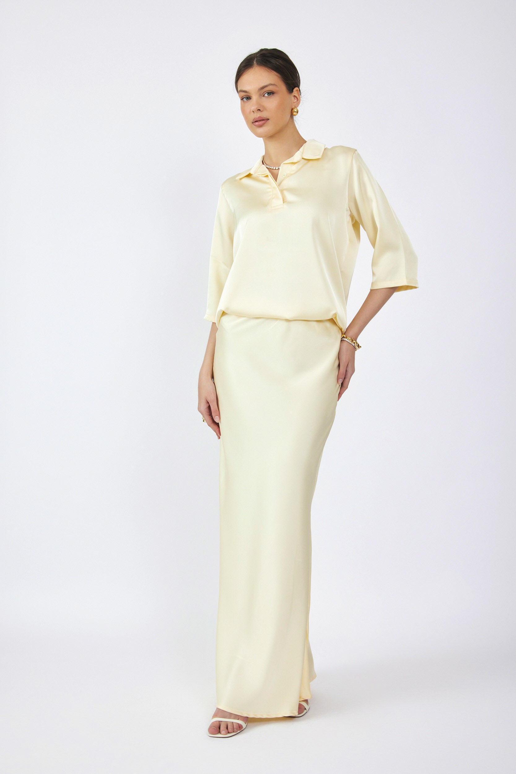 חולצת פולו סאטן שרוול 3/4