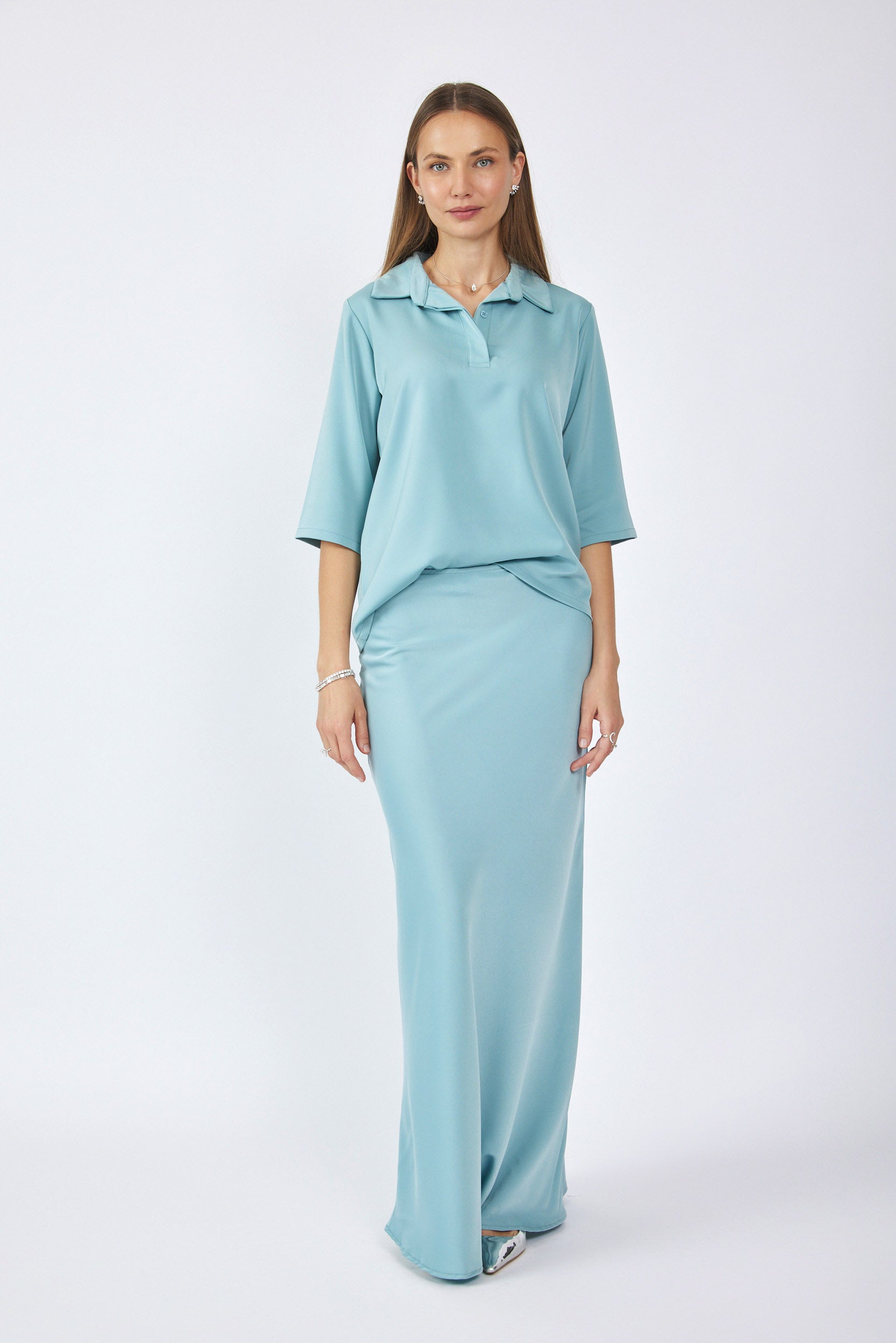 חולצת פולו סאטן שרוול 3/4