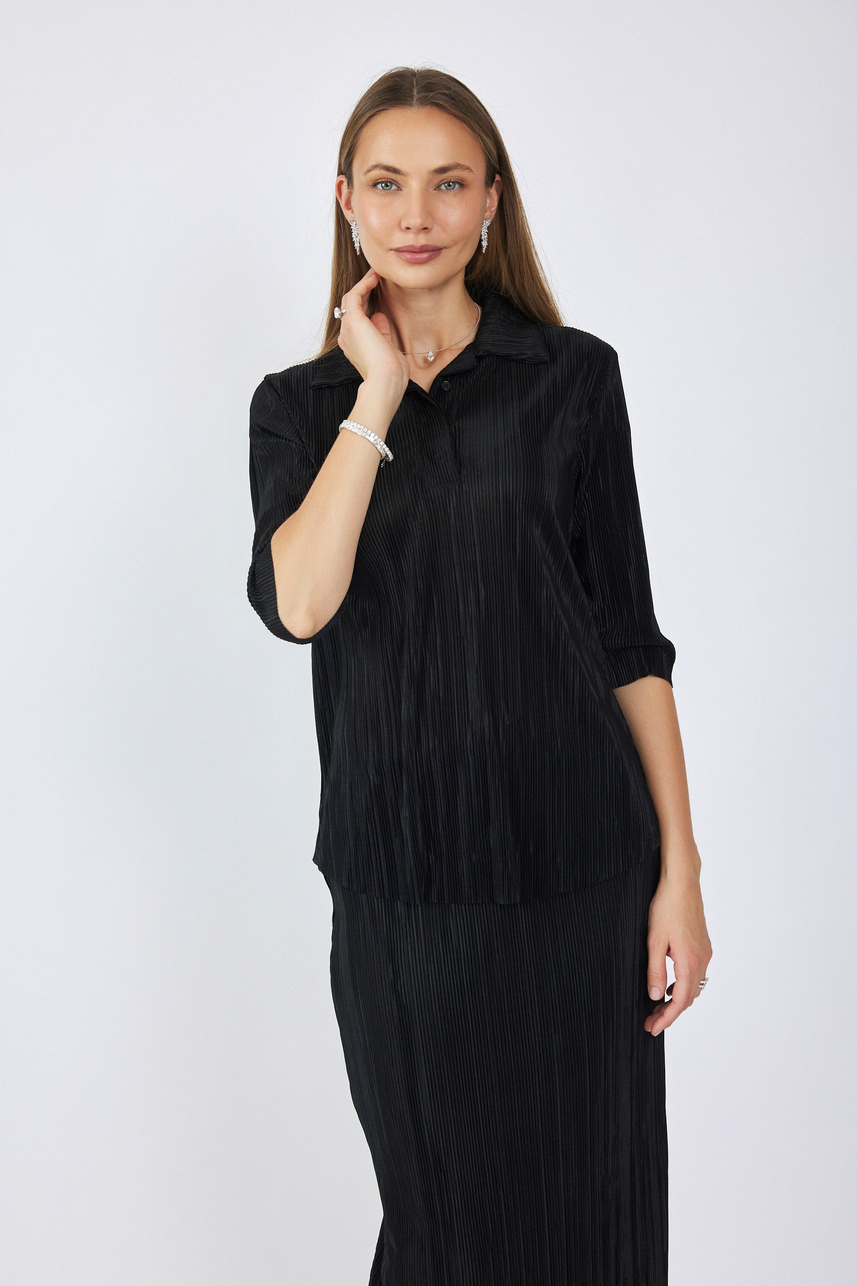 חולצת פולו פליסה כפתורים נסתרים