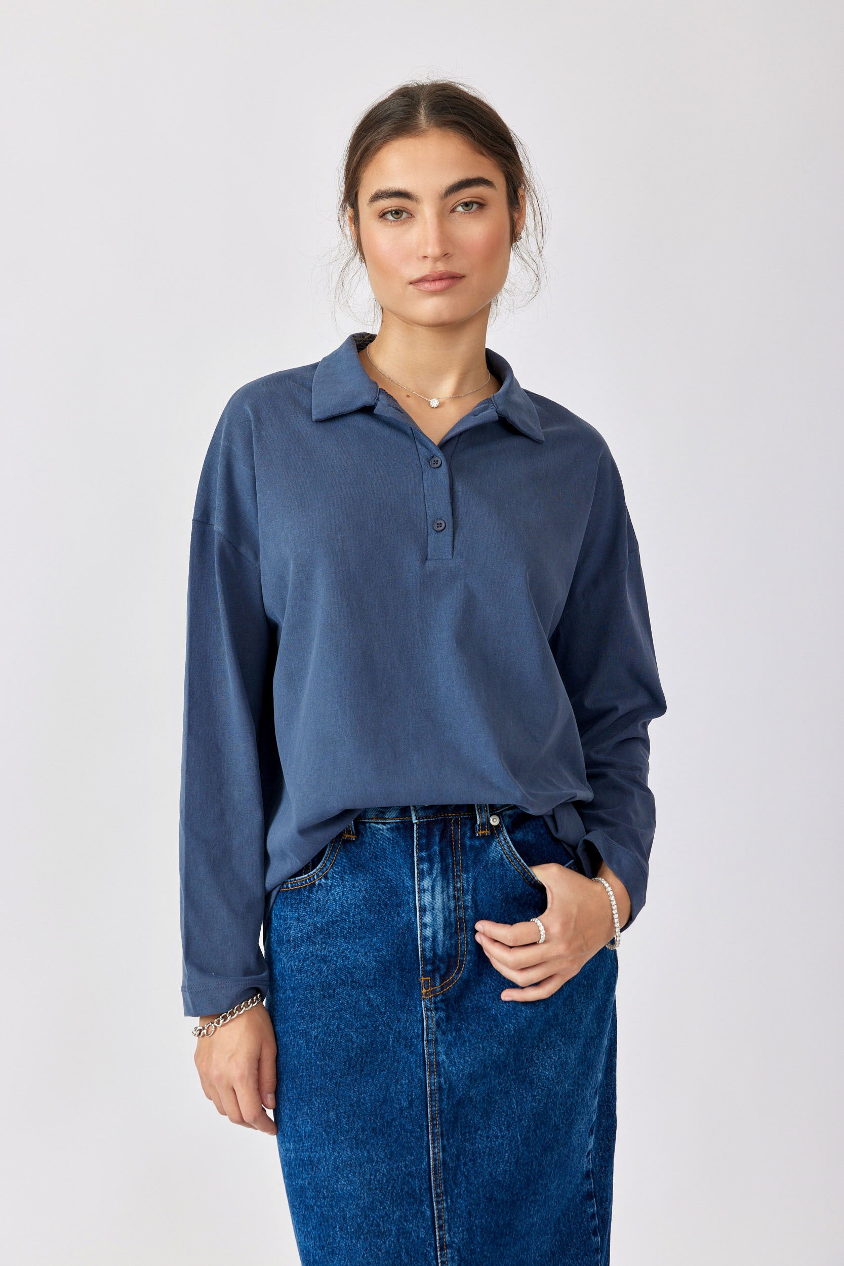 חולצת פולו פיגמנט שרוול ארוך