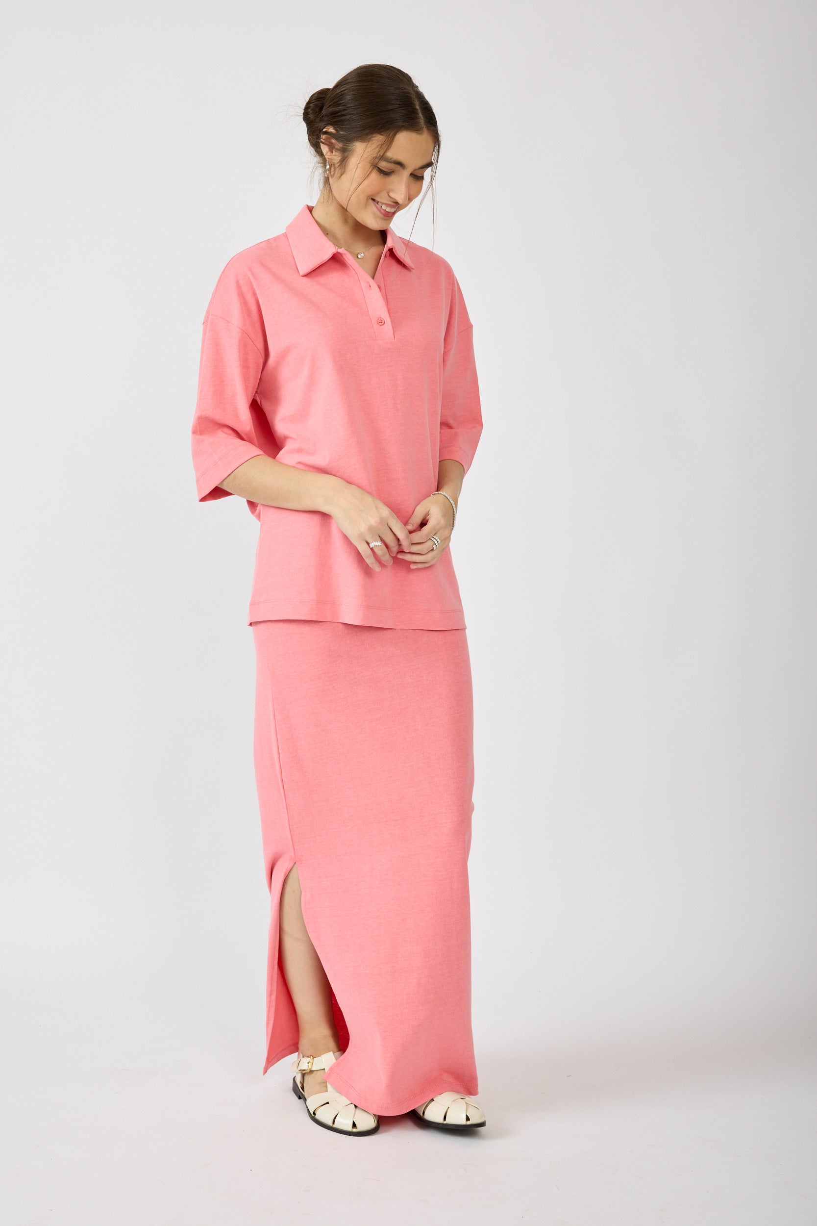 חולצת פולו פיגמנט שרוול 3/4