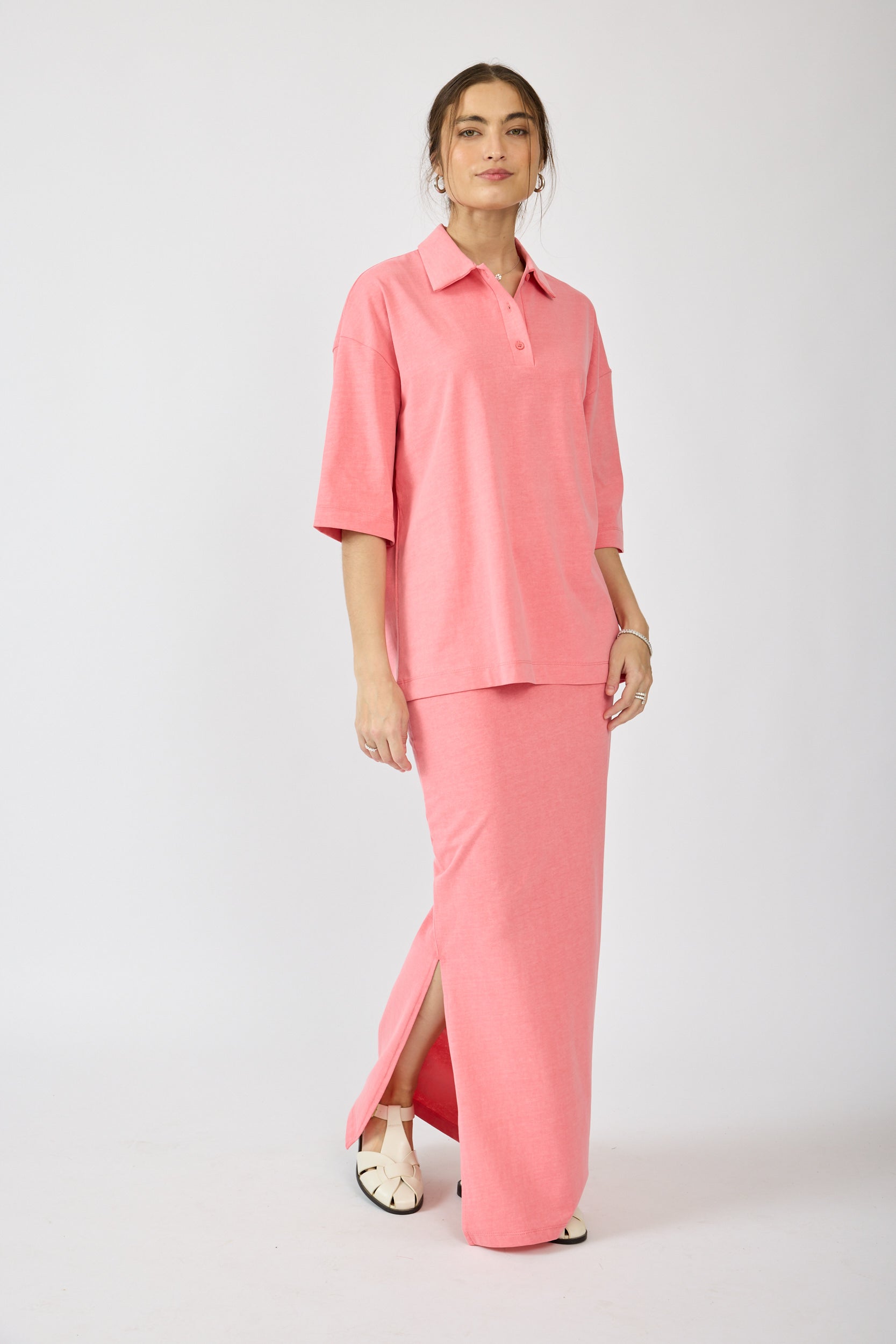 חולצת פולו פיגמנט שרוול 3/4