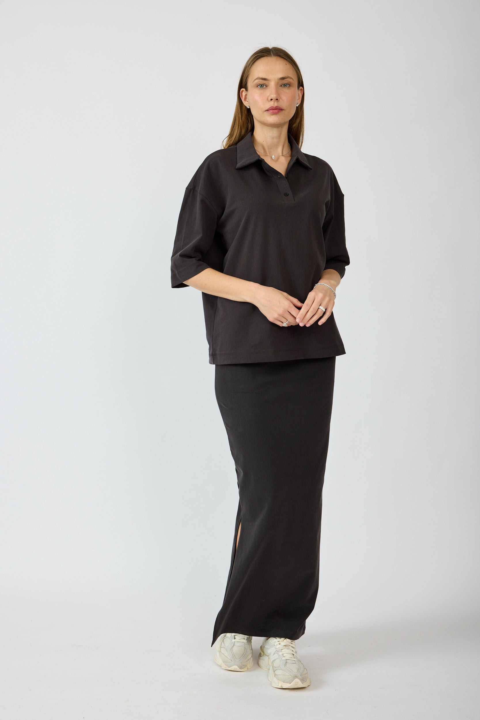 חולצת פולו פיגמנט שרוול 3/4