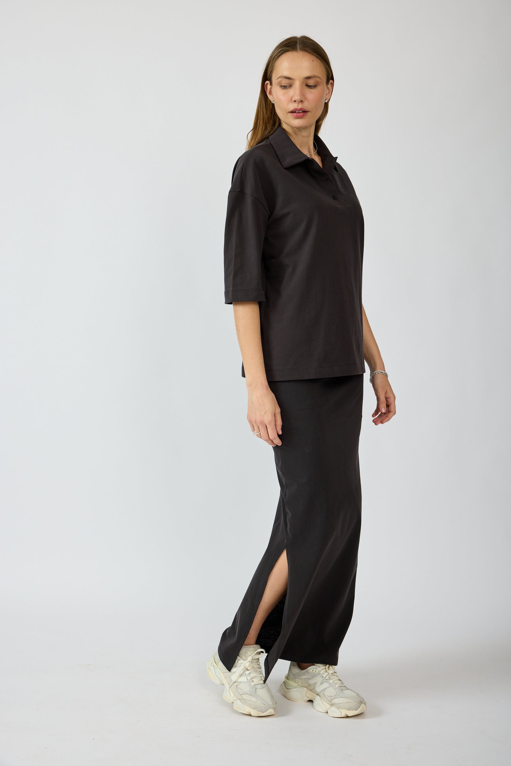 חולצת פולו פיגמנט שרוול 3/4