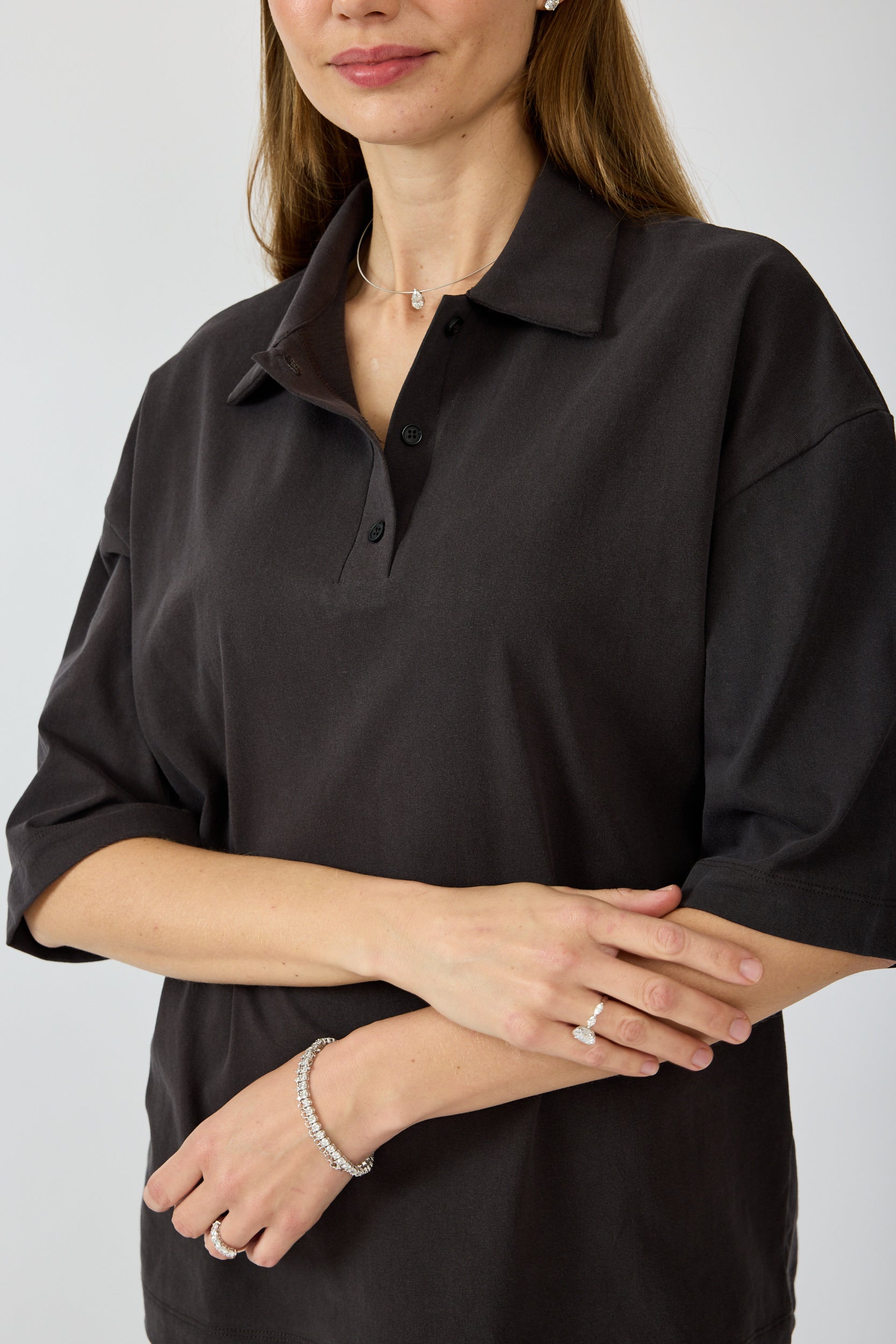 חולצת פולו פיגמנט שרוול 3/4