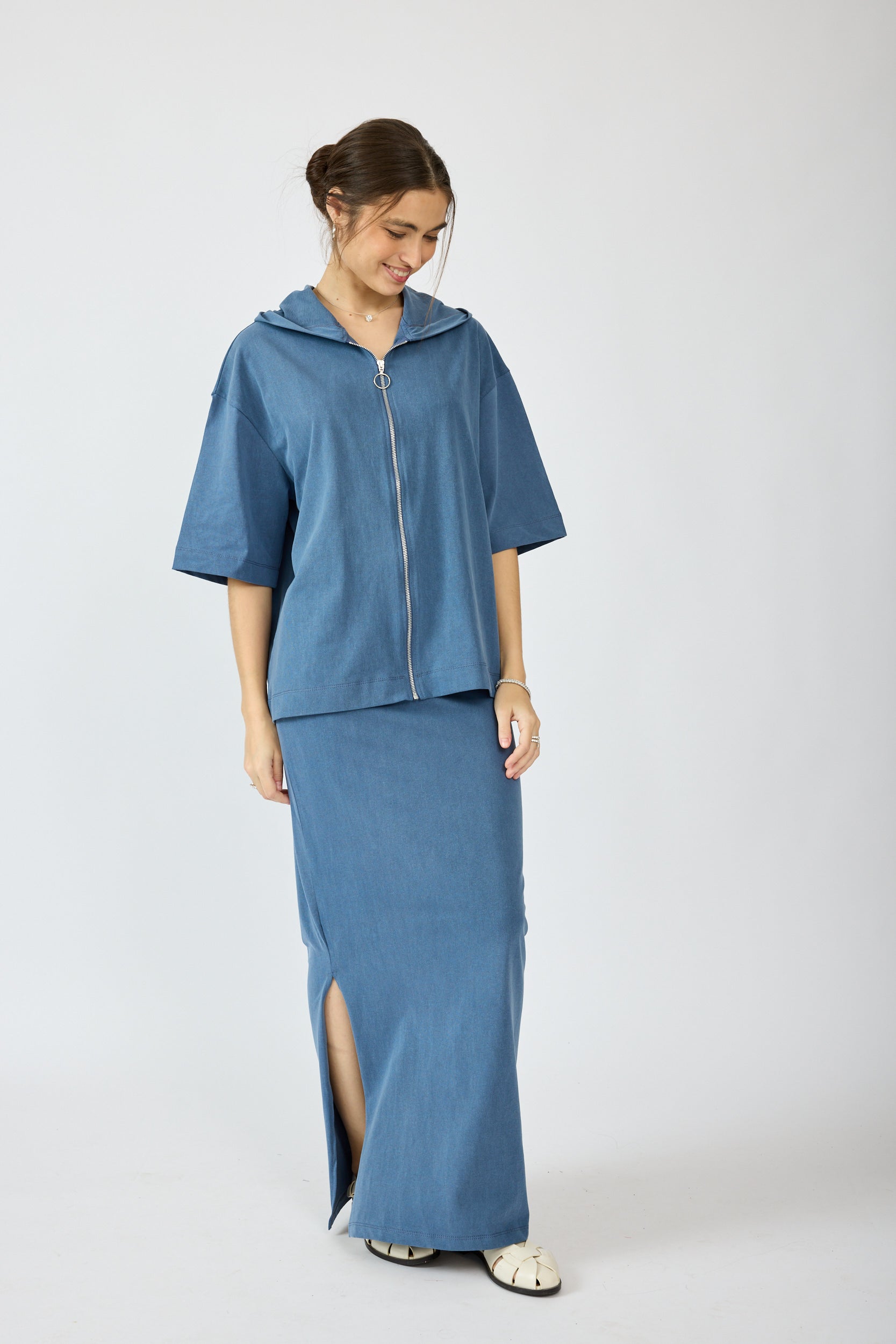 חולצת קפוצ'ון פיגמנט שרוול 3/4