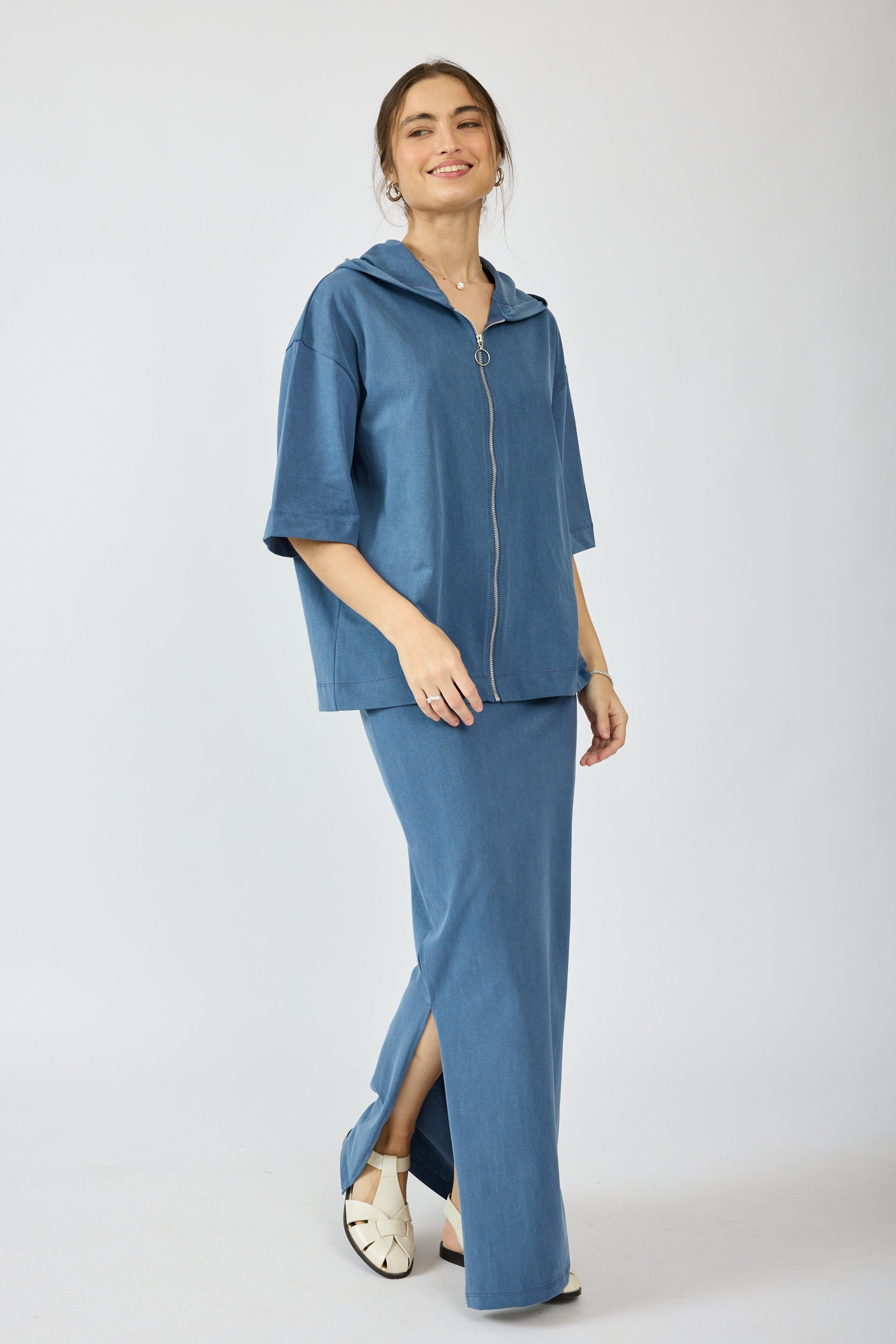 חולצת קפוצ'ון פיגמנט שרוול 3/4