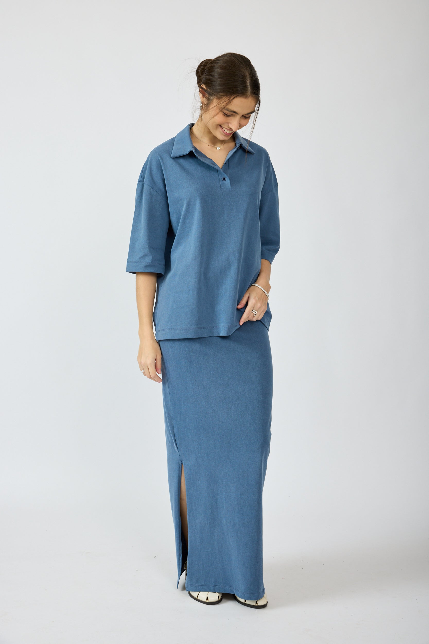 חולצת פולו פיגמנט שרוול 3/4