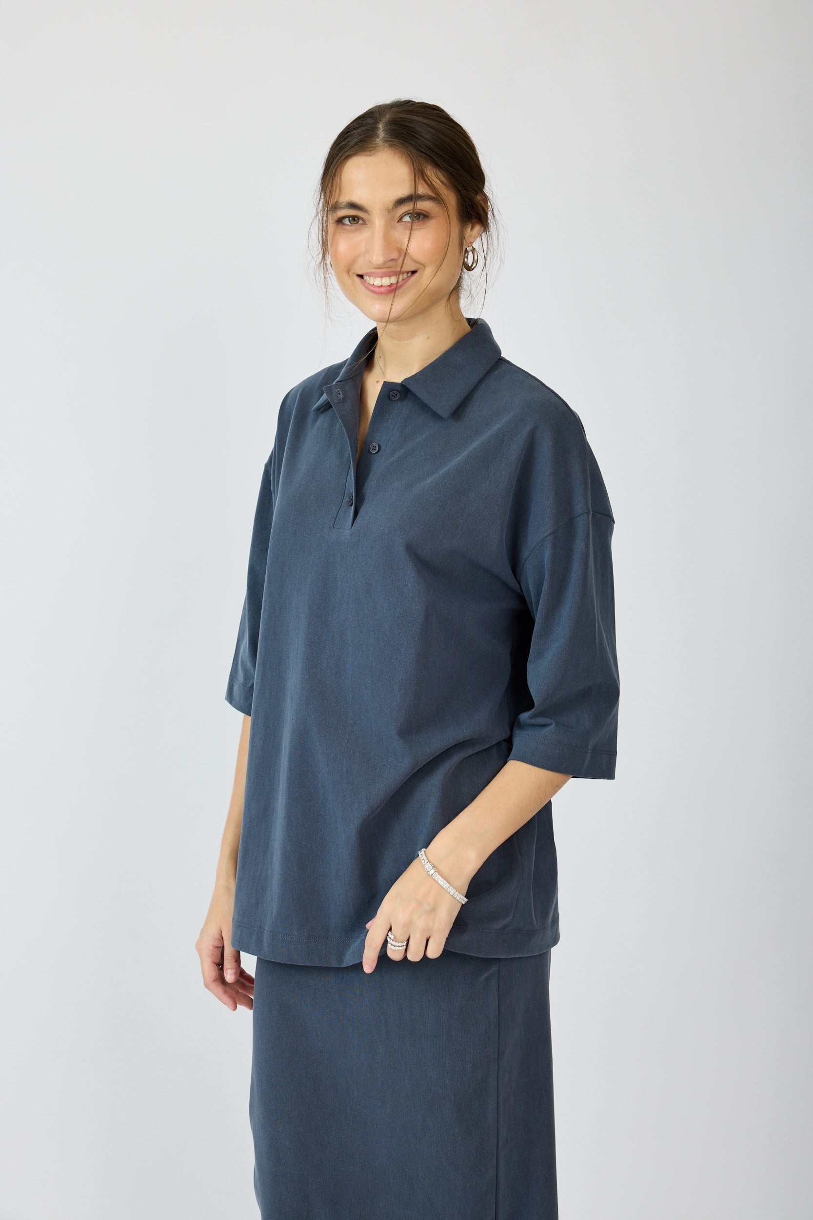 חולצת פולו פיגמנט שרוול 3/4