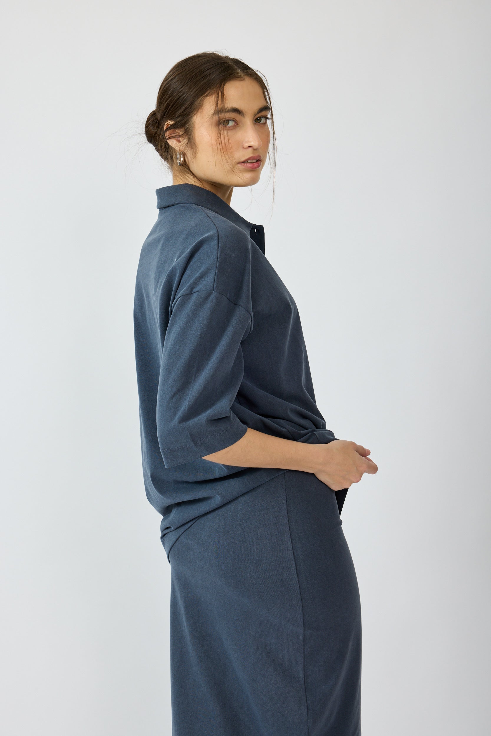 חולצת פולו פיגמנט שרוול 3/4