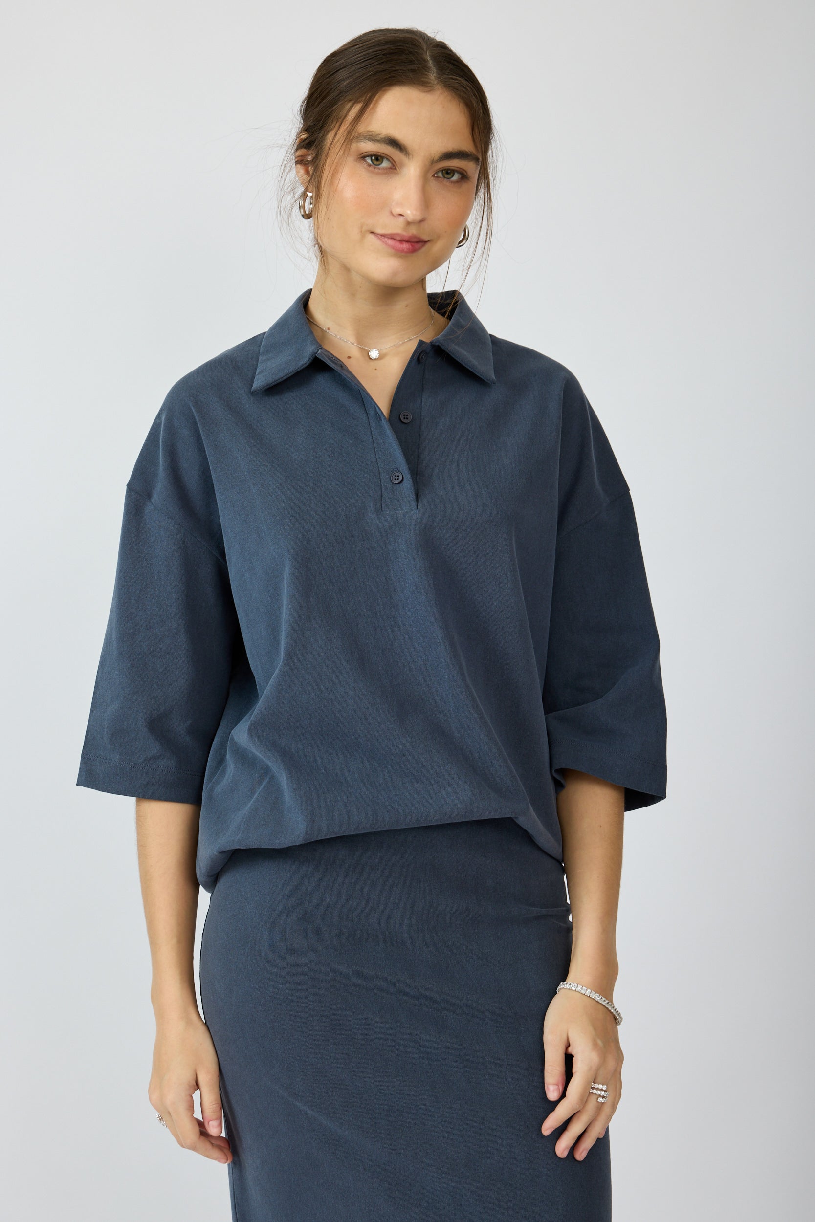 חולצת פולו פיגמנט שרוול 3/4