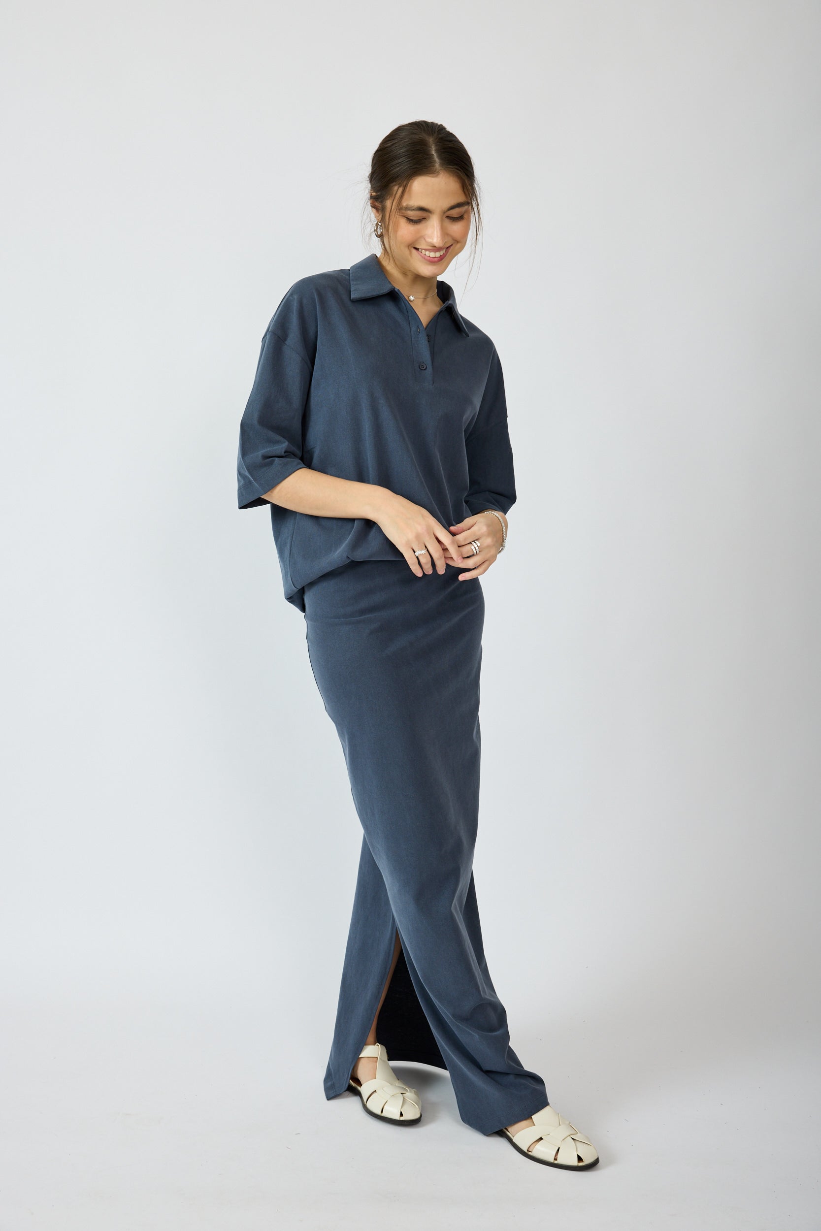 חולצת פולו פיגמנט שרוול 3/4