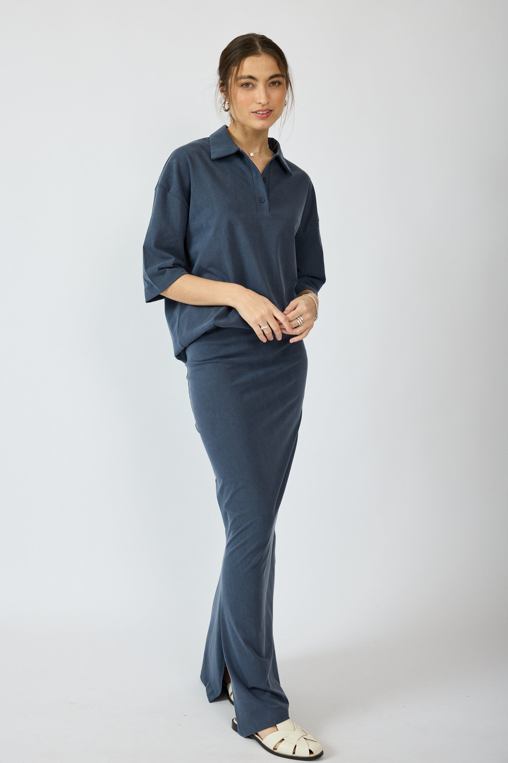 חולצת פולו פיגמנט שרוול 3/4