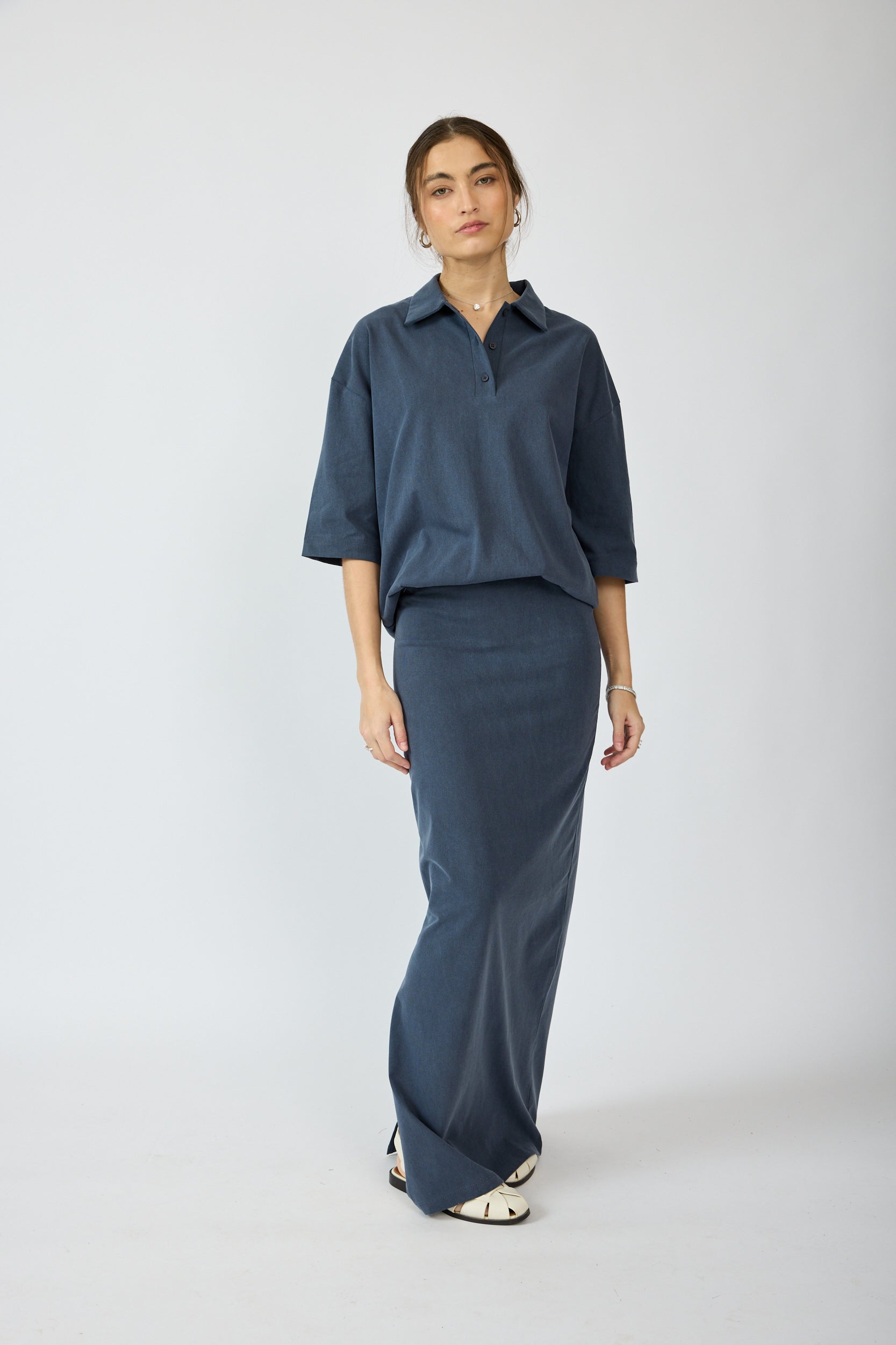 חולצת פולו פיגמנט שרוול 3/4