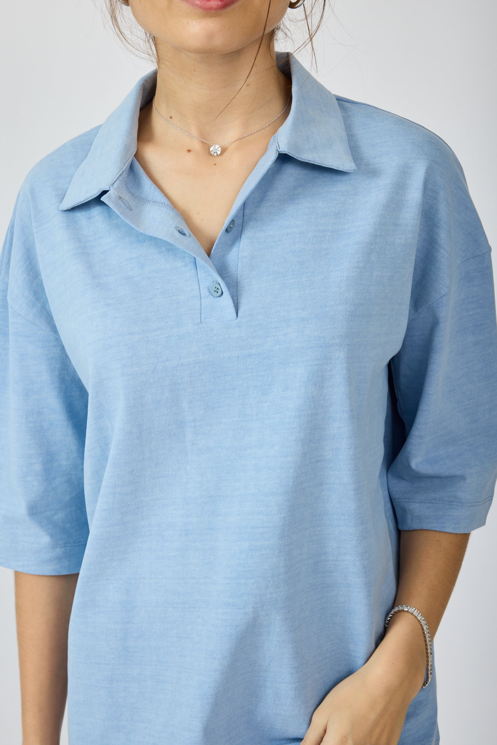 חולצת פולו פיגמנט שרוול 3/4