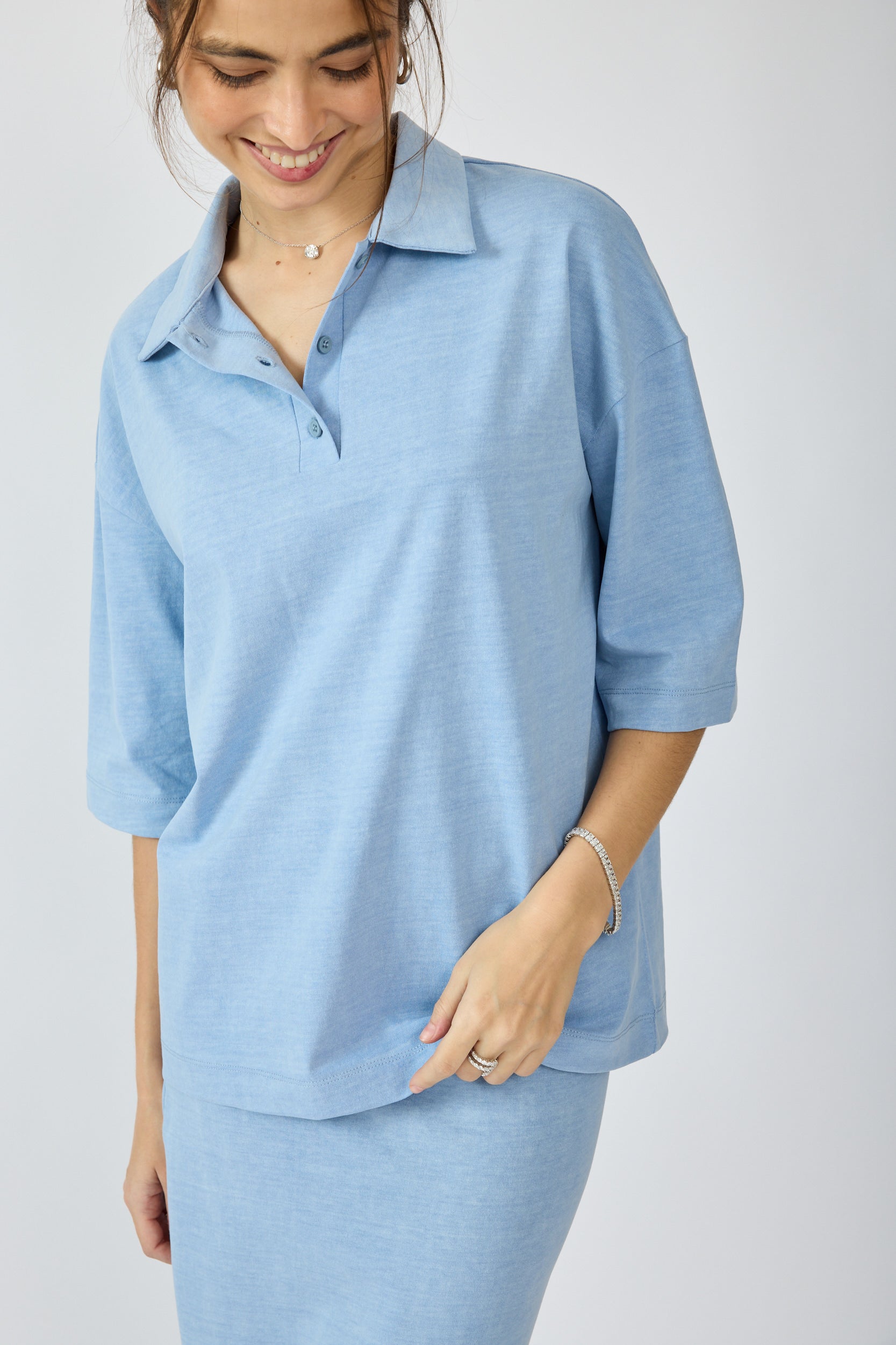 חולצת פולו פיגמנט שרוול 3/4